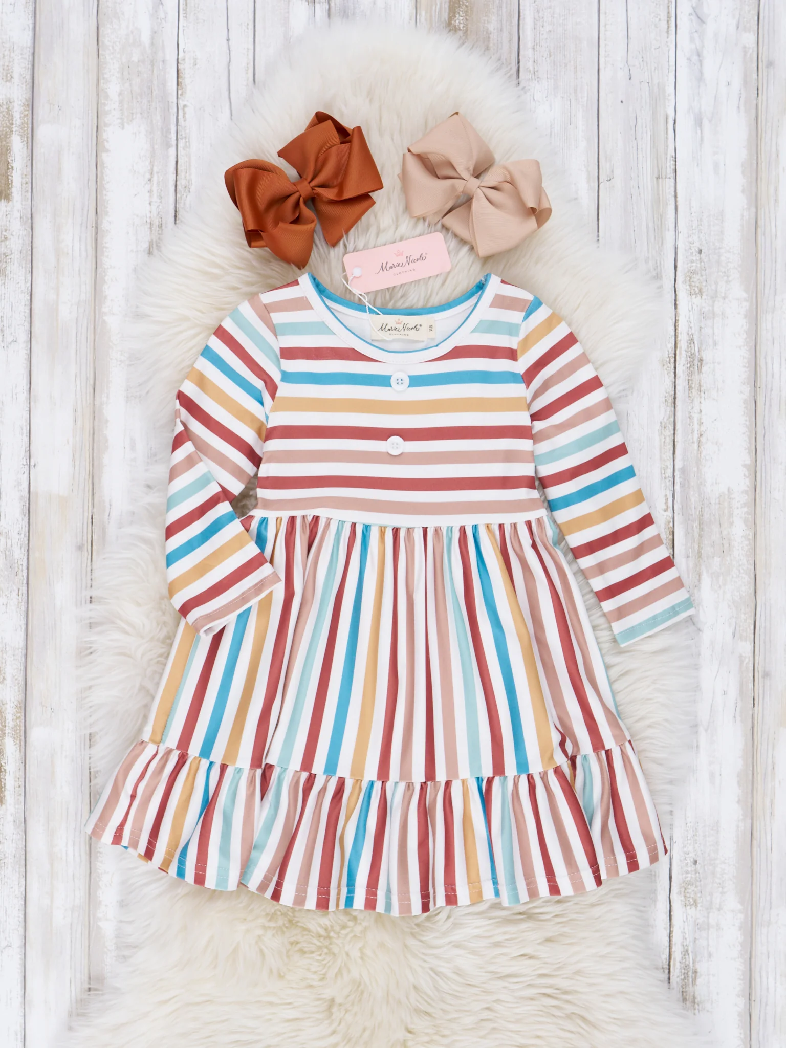 Mom & Me Autumn Stripe Tiered Ruffle Dress - Image 4