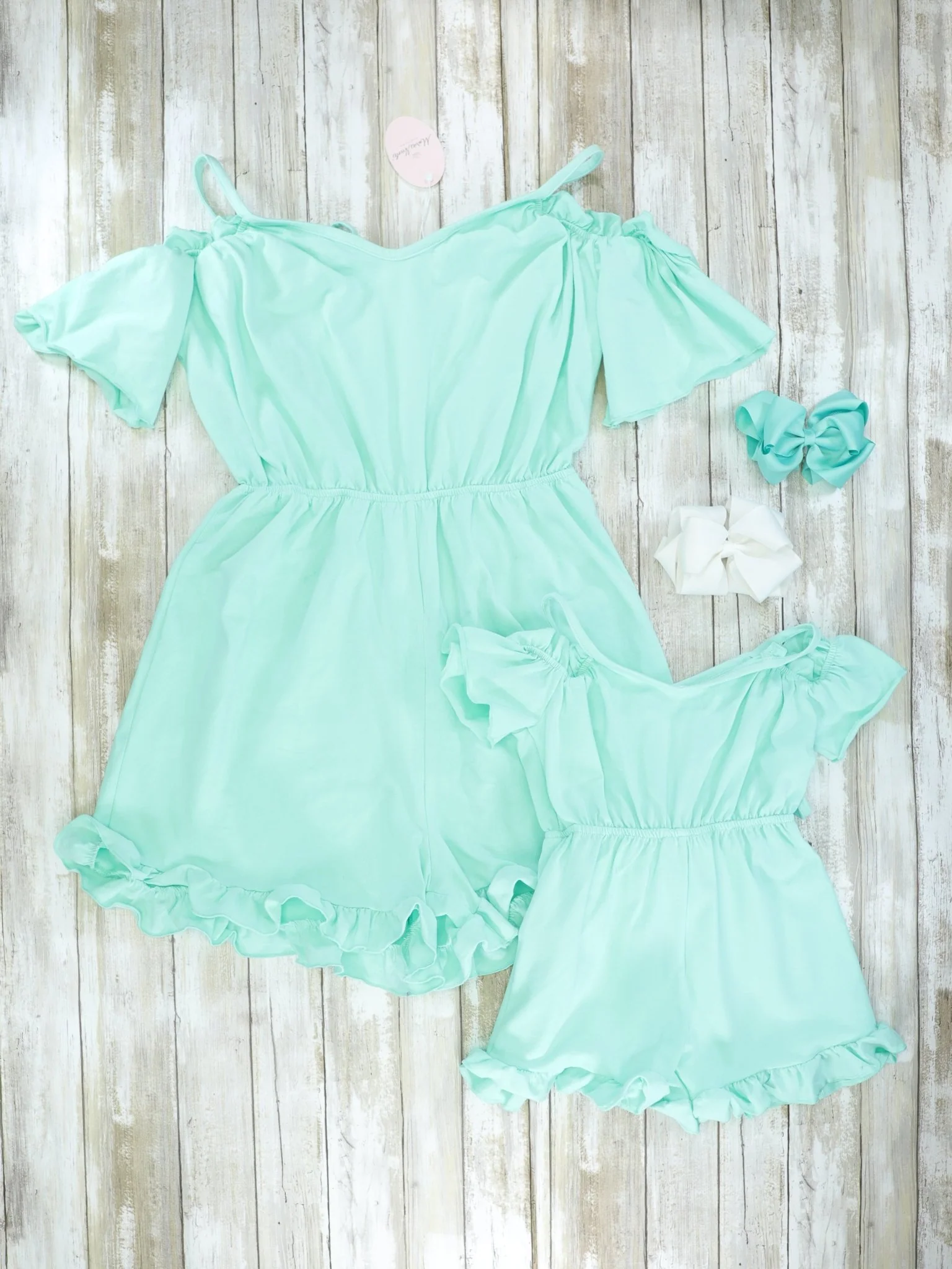 Mom & Me Mint Halter Rompers