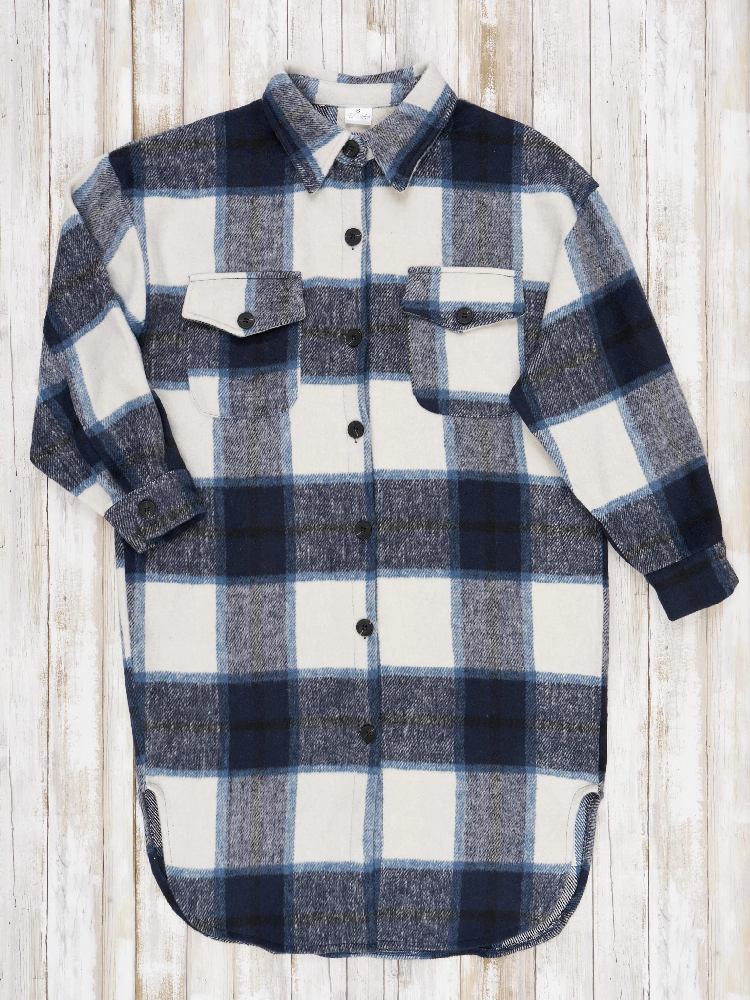 Mom & Me Navy & White Long Plaid Flannel - Image 3