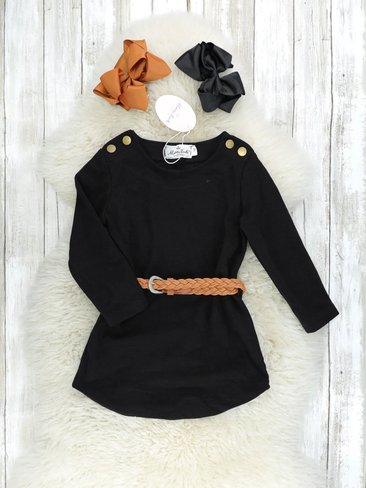 Mom & Me Black Button Dress W/ Braided Belt