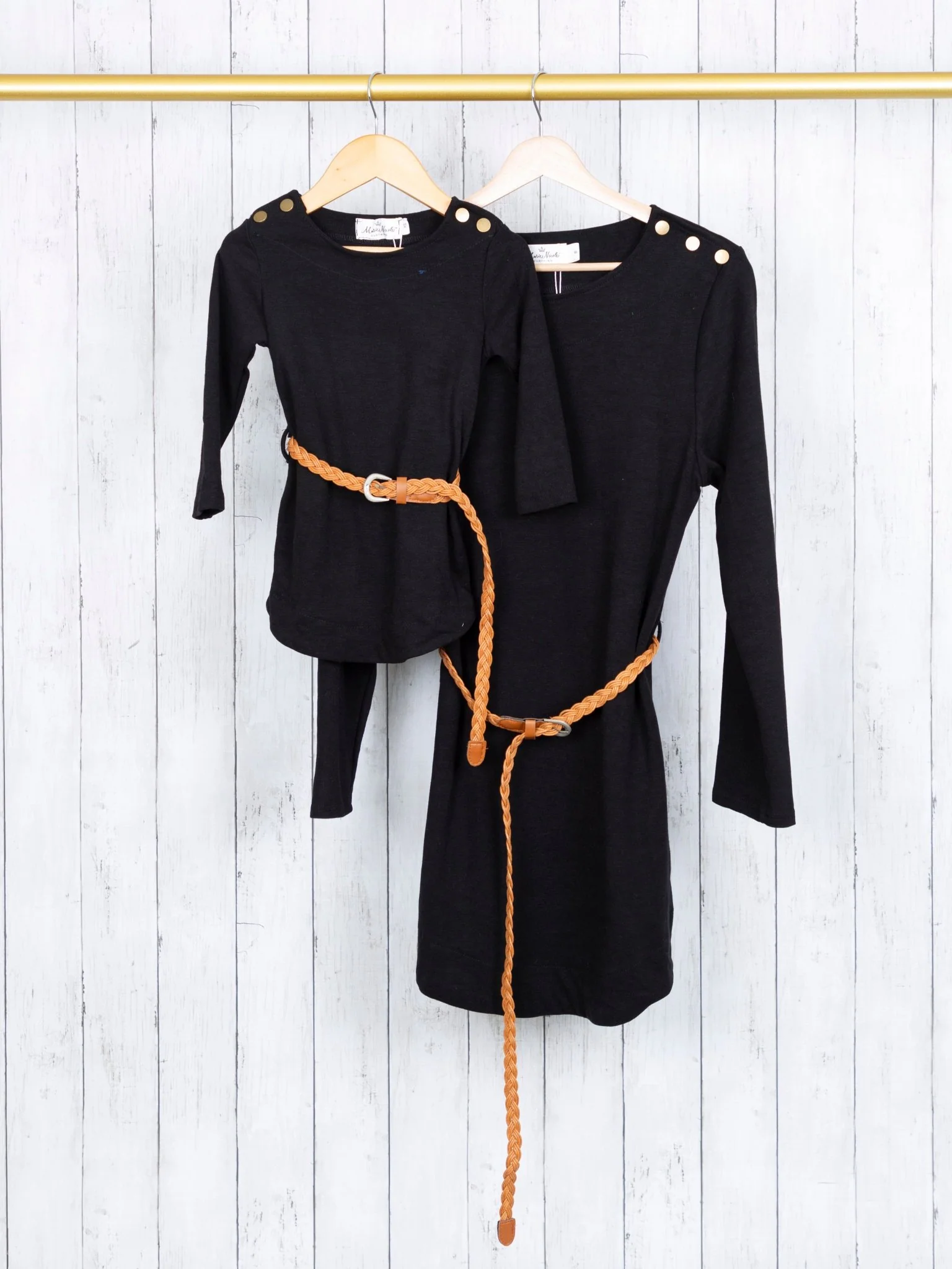 Mom & Me Black Button Dress W/ Braided Belt - Image 2