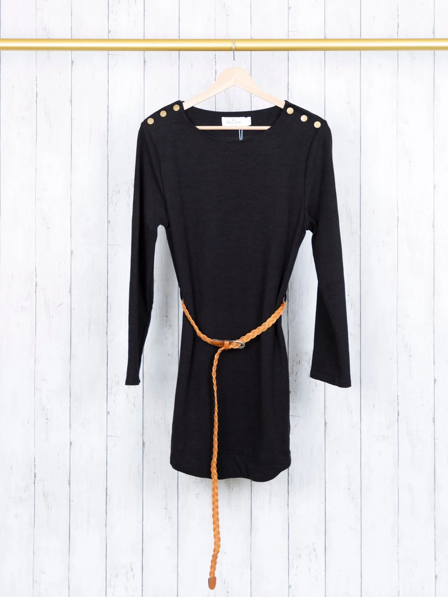 Mom & Me Black Button Dress W/ Braided Belt - Image 3