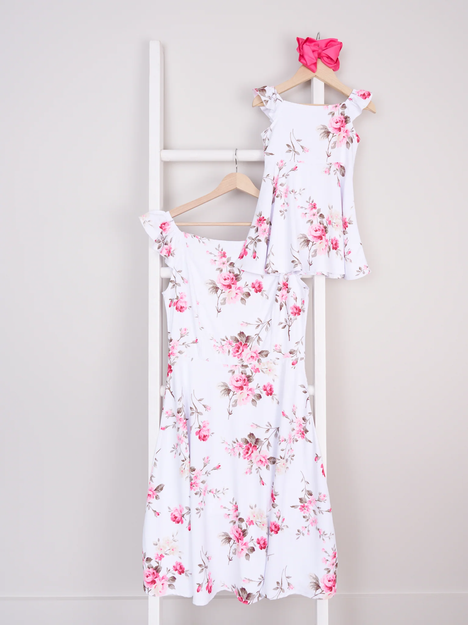 Mom & Me Bright Rose Ruffle Dress