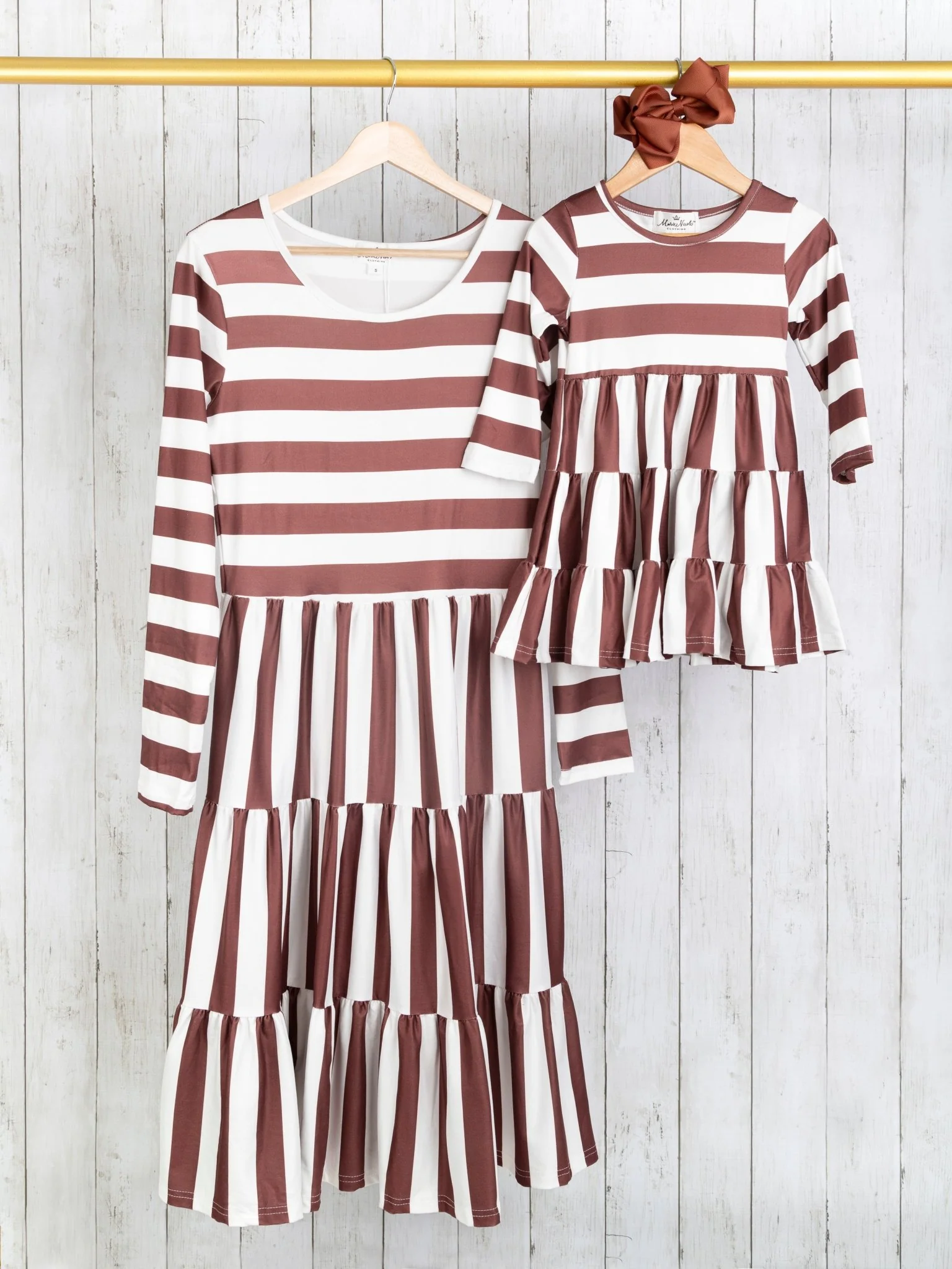 Mom & Me Brown Striped Long Sleeve Swing Dress - Image 3