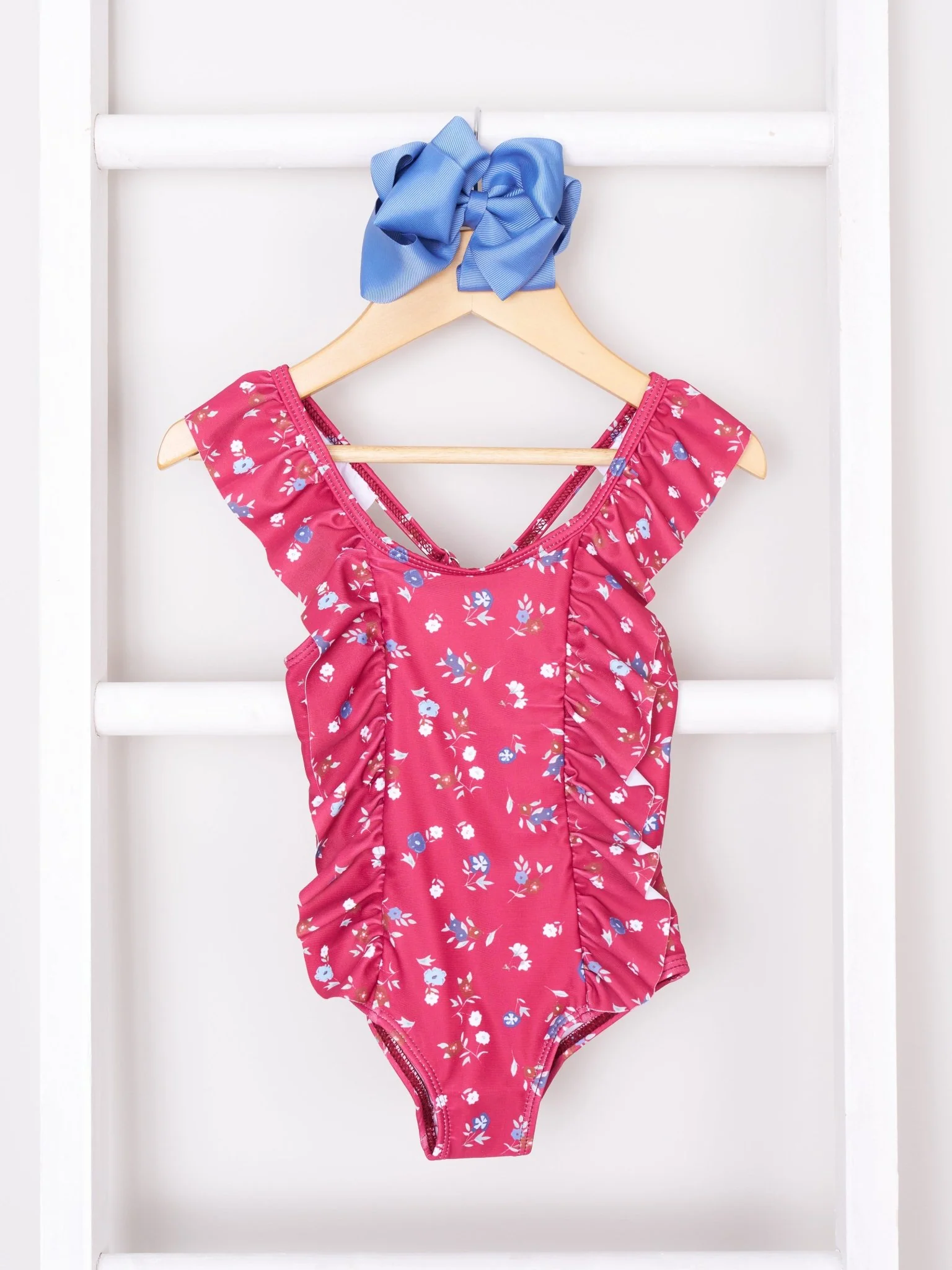 Mom & Me Burgundy Floral Ruffle Swimsuit - Image 2