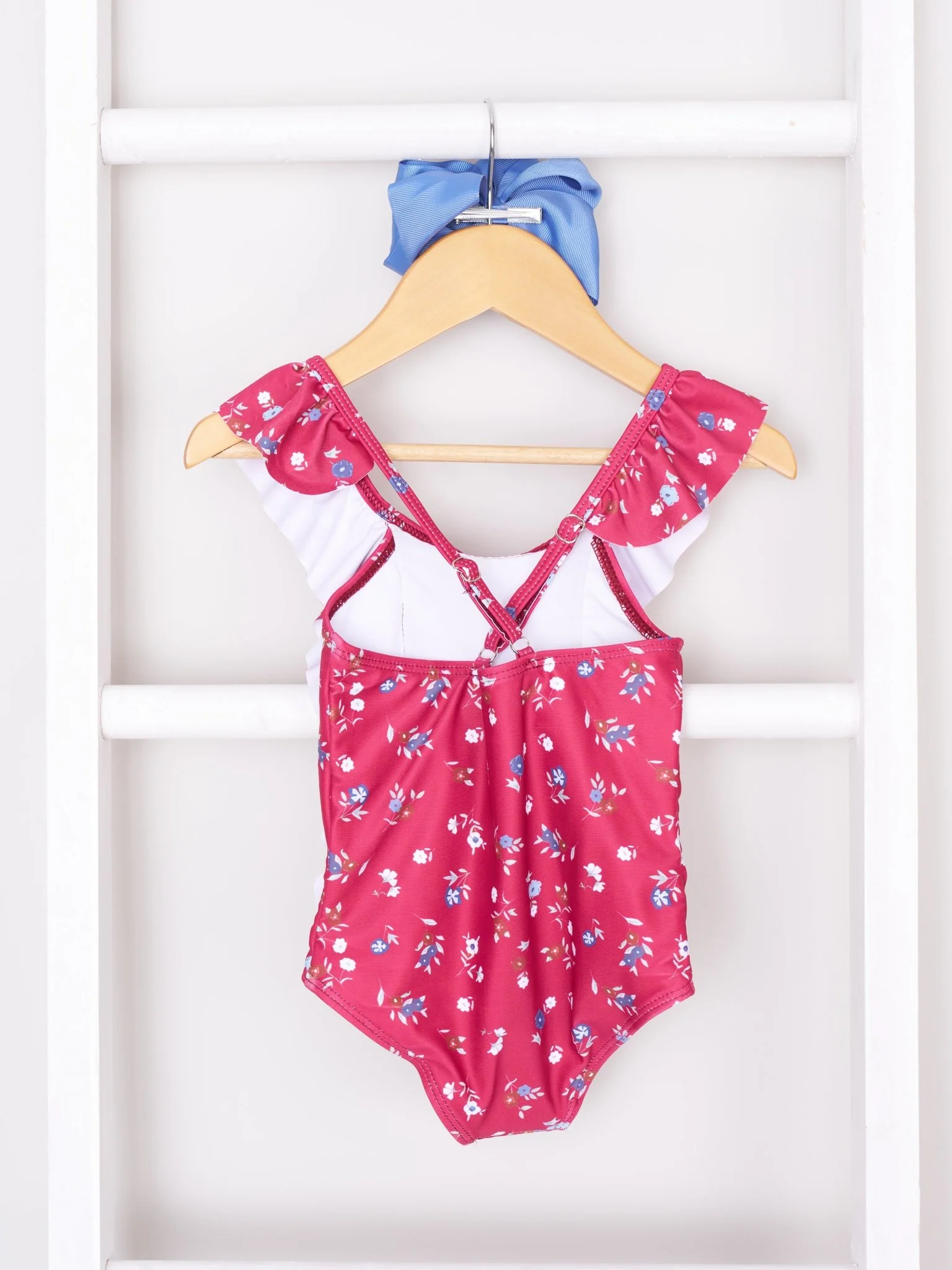 Mom & Me Burgundy Floral Ruffle Swimsuit - Image 3
