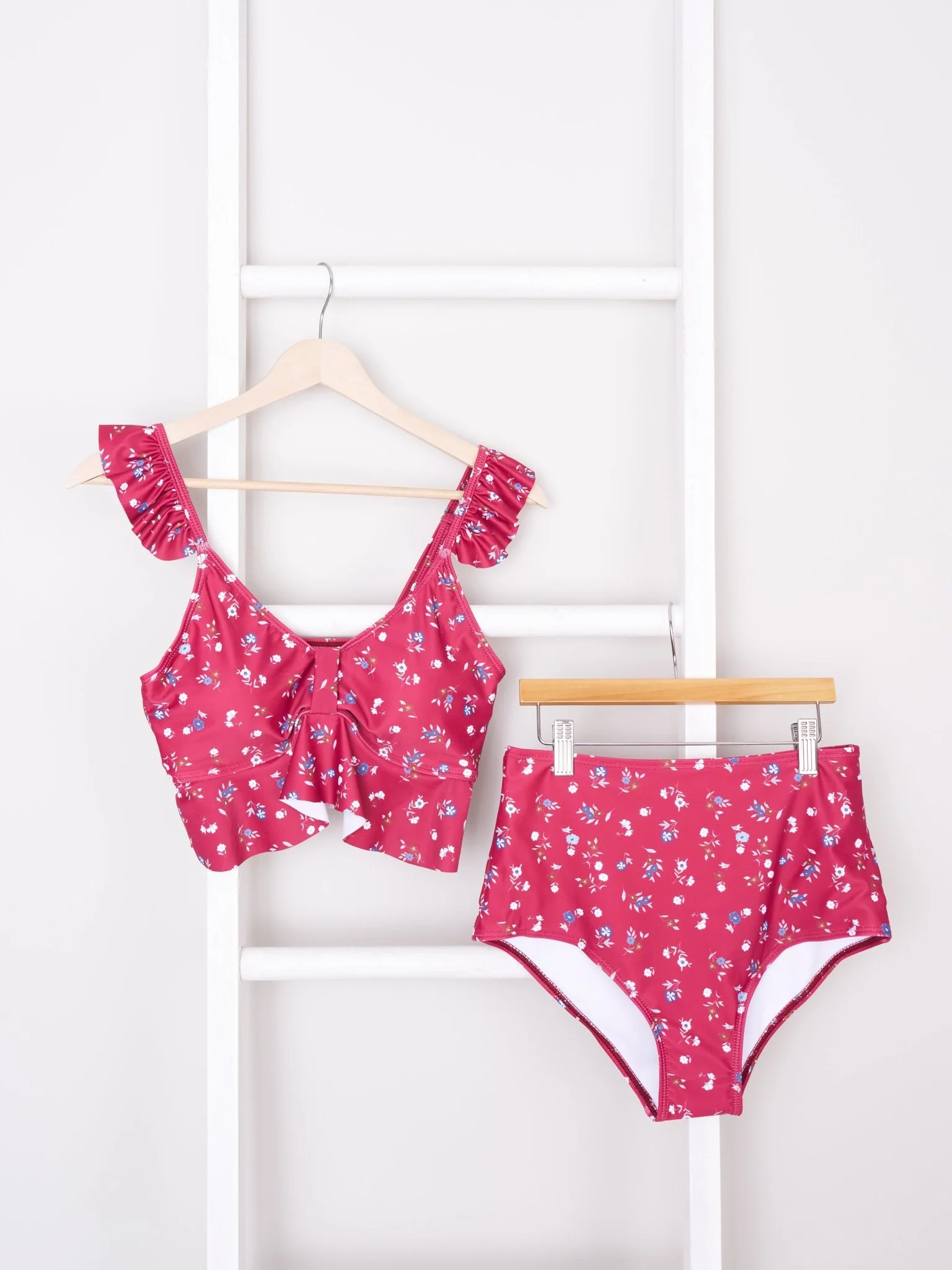 Mom & Me Burgundy Floral Ruffle Swimsuit - Image 4