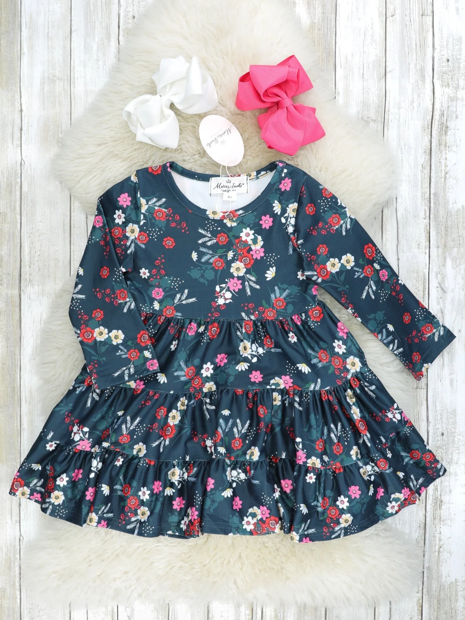 Mom & Me Deep Green Floral Tiered Dress