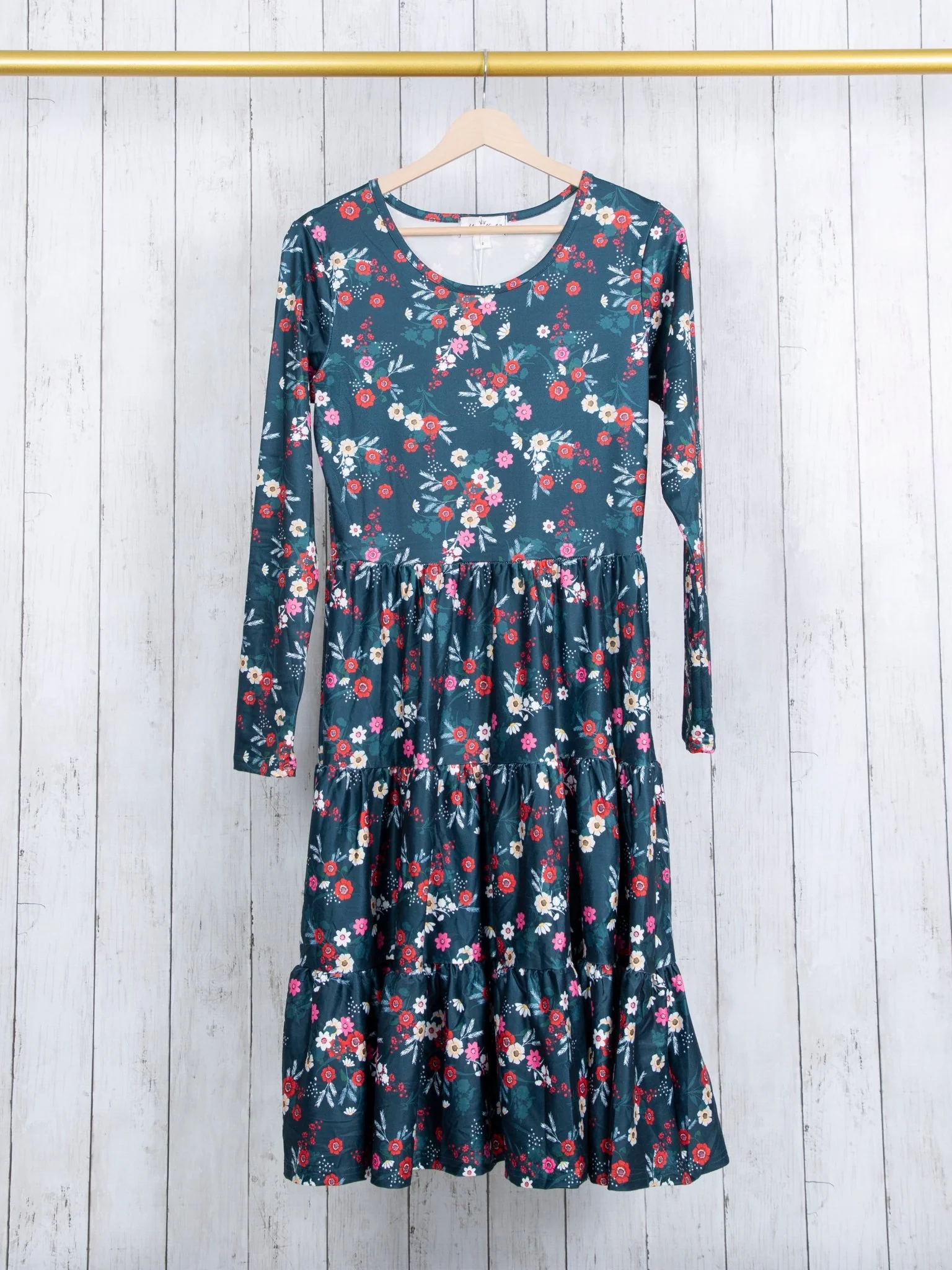 Mom & Me Deep Green Floral Tiered Dress - Image 2