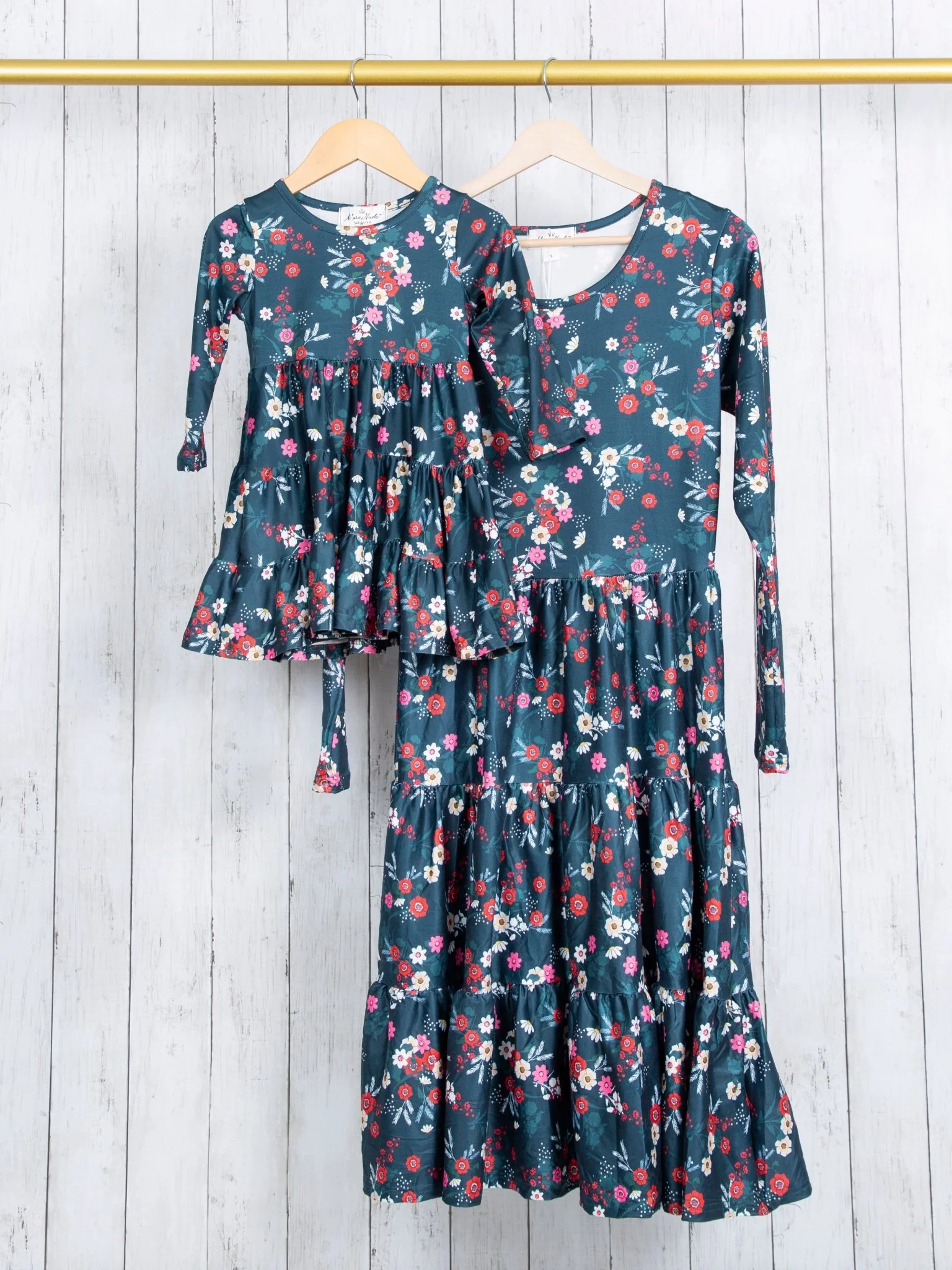 Mom & Me Deep Green Floral Tiered Dress - Image 3