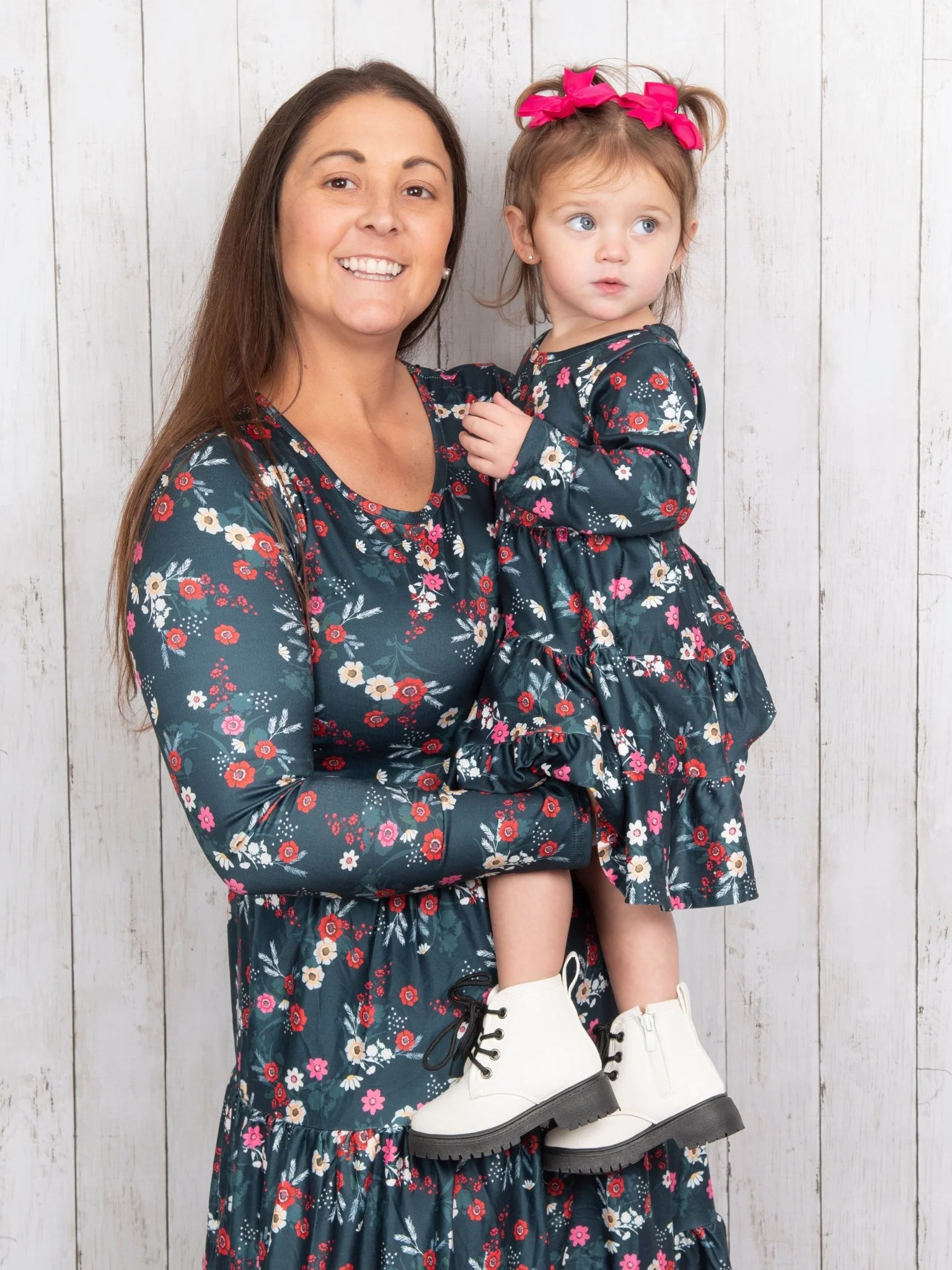 Mom & Me Deep Green Floral Tiered Dress - Image 4
