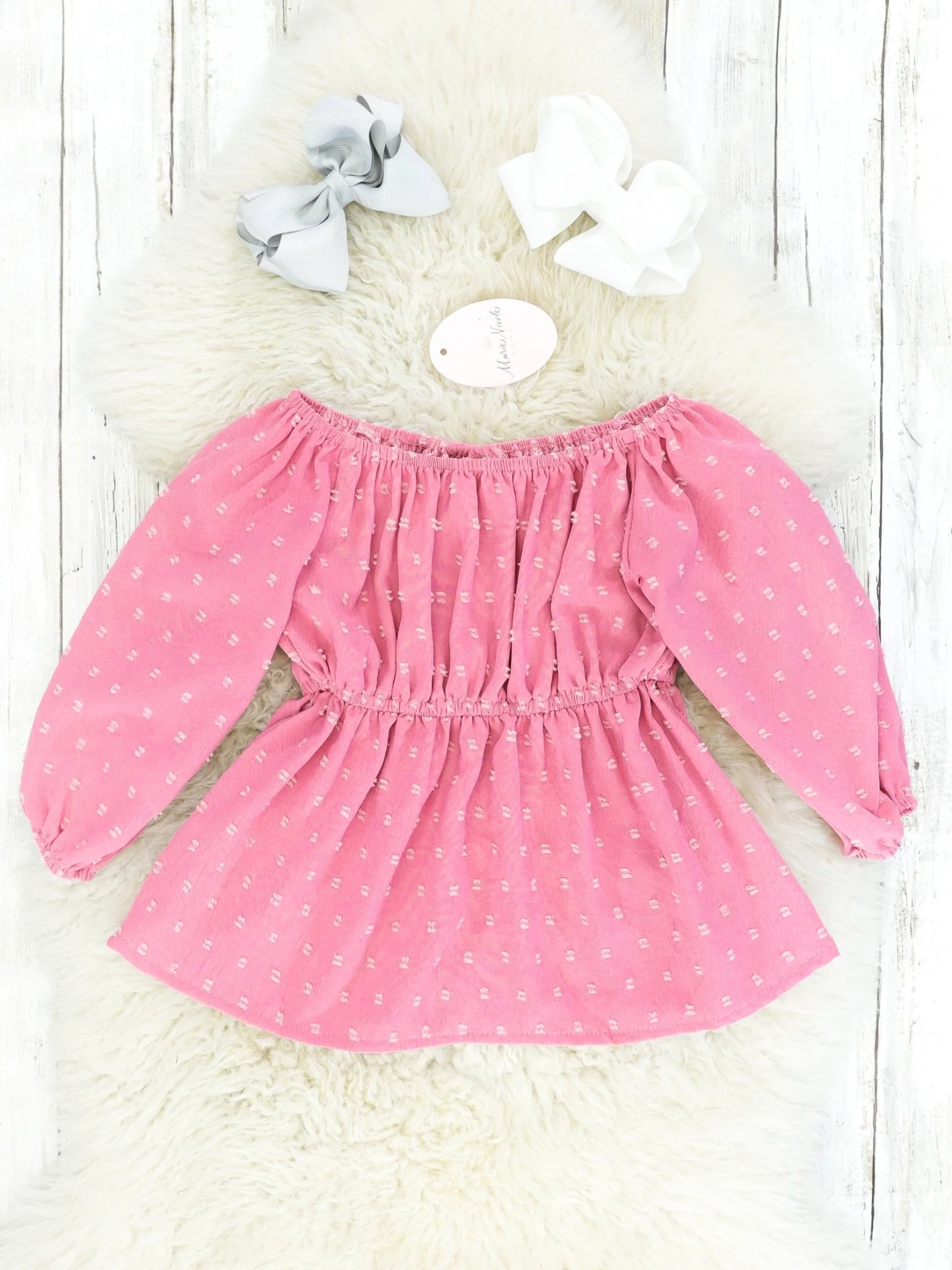 Mom & Me Dusty Rose Swiss Dot Off Shoulder Top - Image 3
