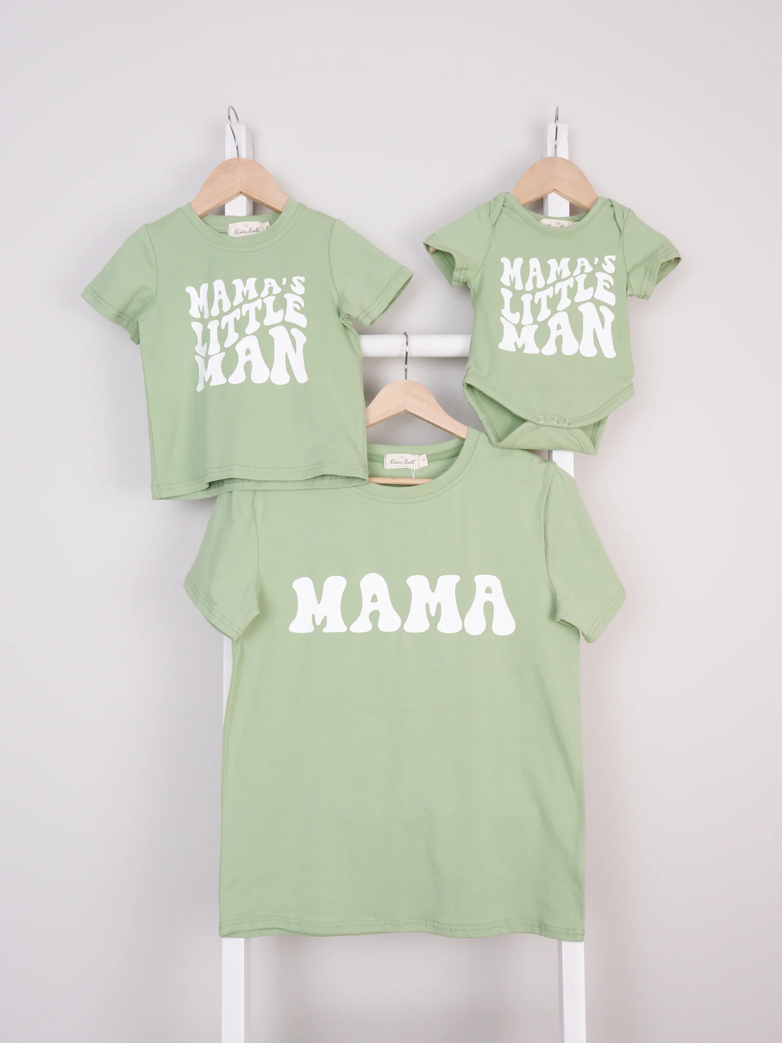 Mom & Me Green "Mama/ Little Man" Graphic Shirt & Romper