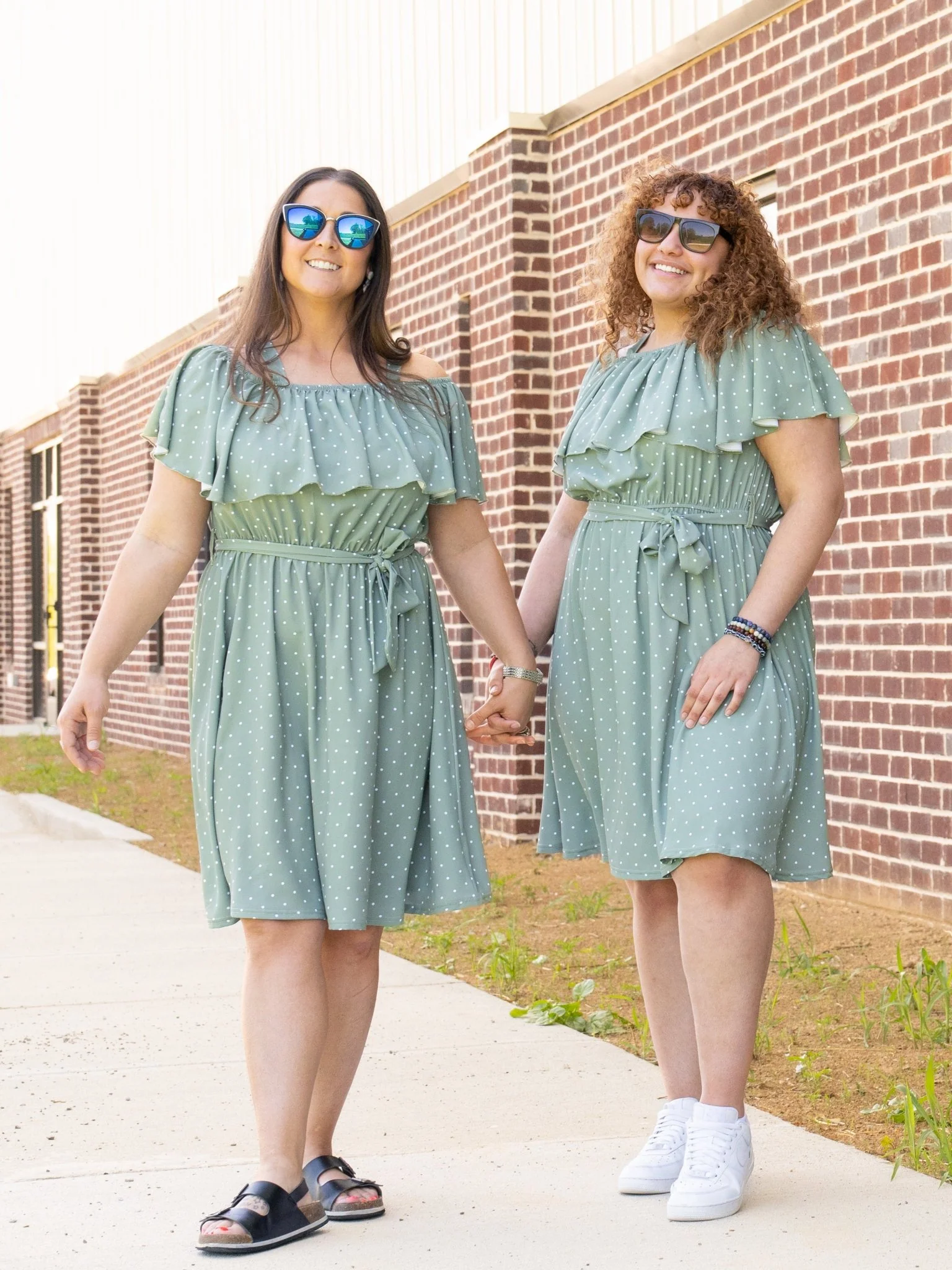 Mom & Me Green Polka Dot Ruffle Dress