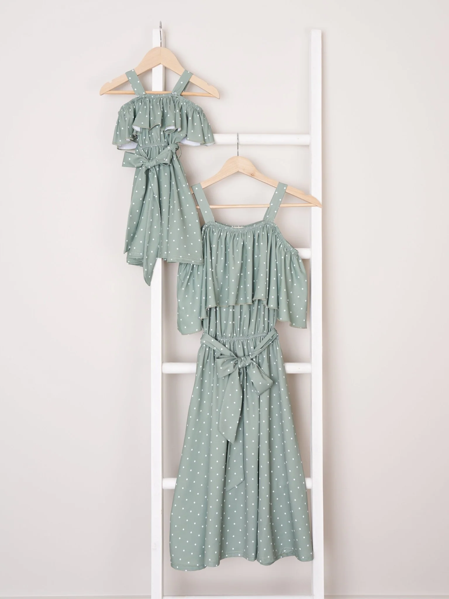 Mom & Me Green Polka Dot Ruffle Dress - Image 2