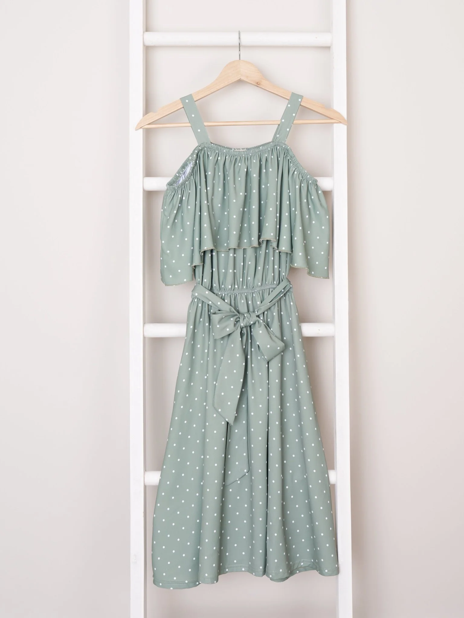 Mom & Me Green Polka Dot Ruffle Dress - Image 4