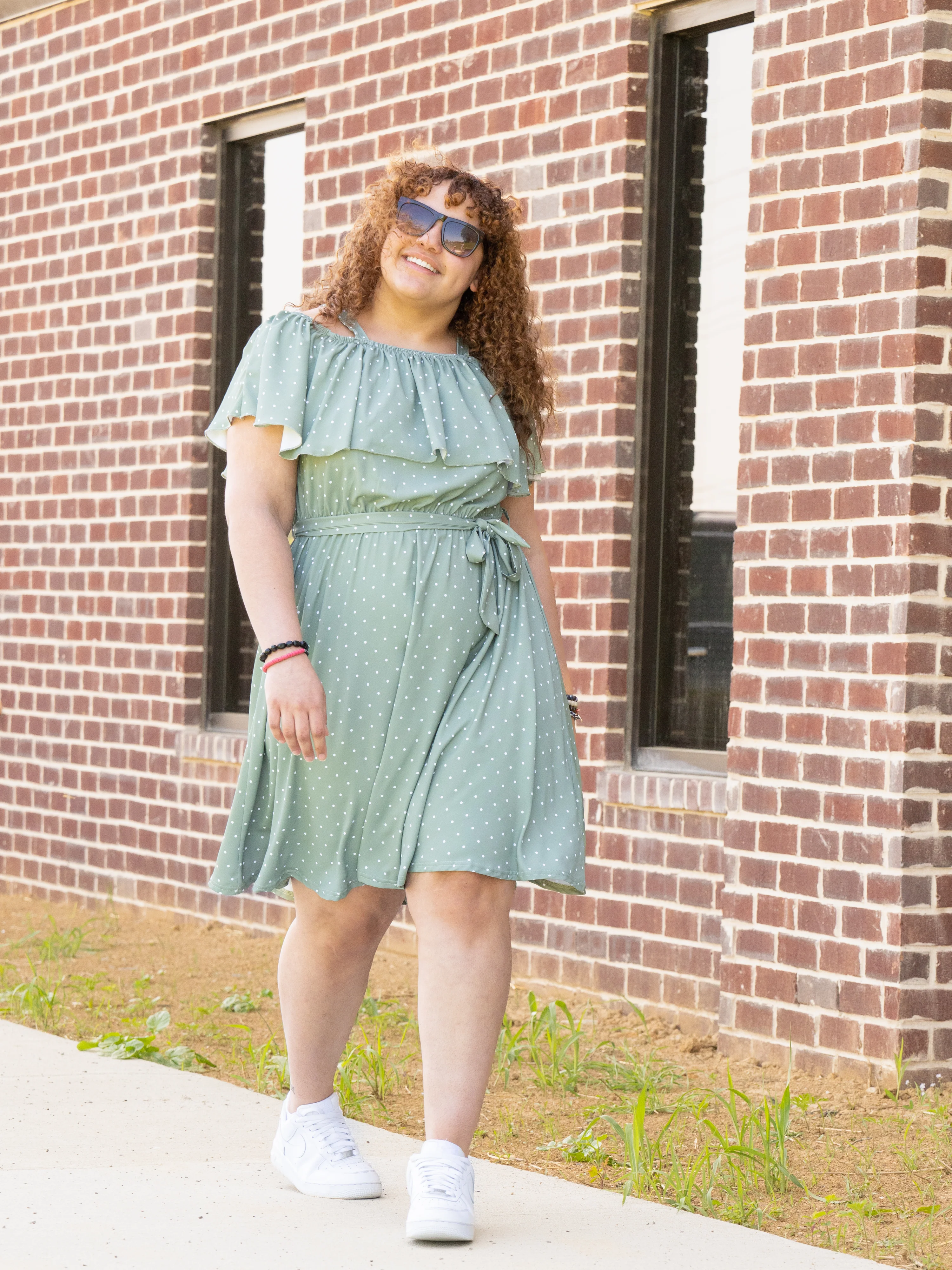 Mom & Me Green Polka Dot Ruffle Dress - Image 6