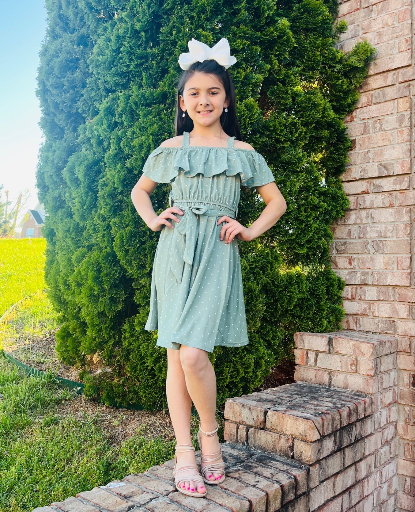 Mom & Me Green Polka Dot Ruffle Dress - Image 9