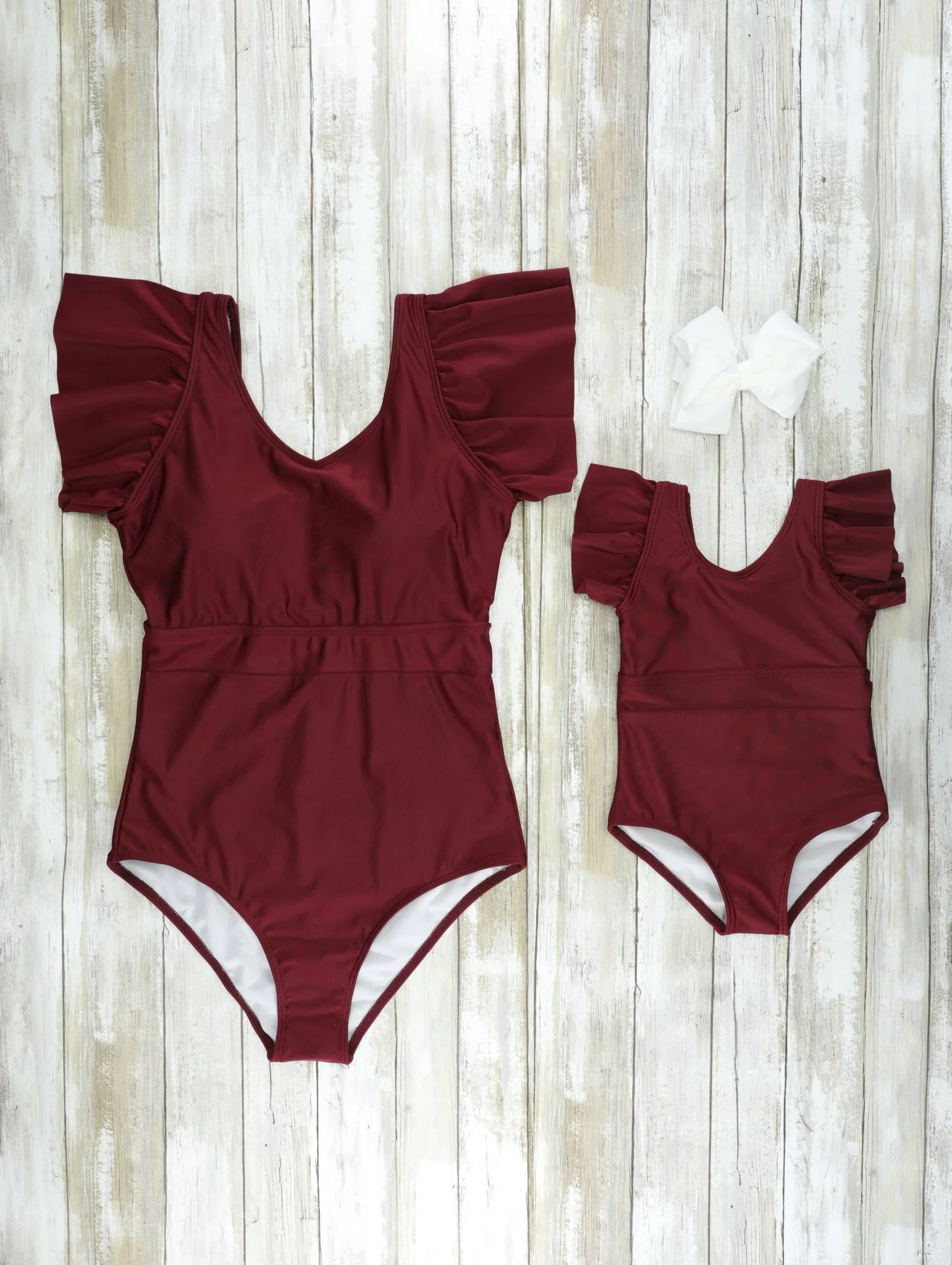 Mom & Me Maroon Ruffle Swimsuit