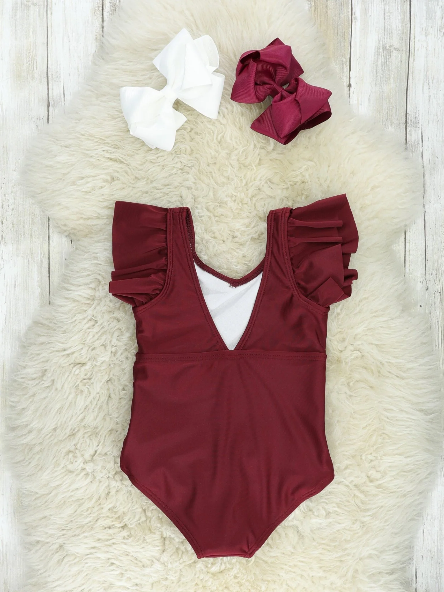 Mom & Me Maroon Ruffle Swimsuit - Image 2