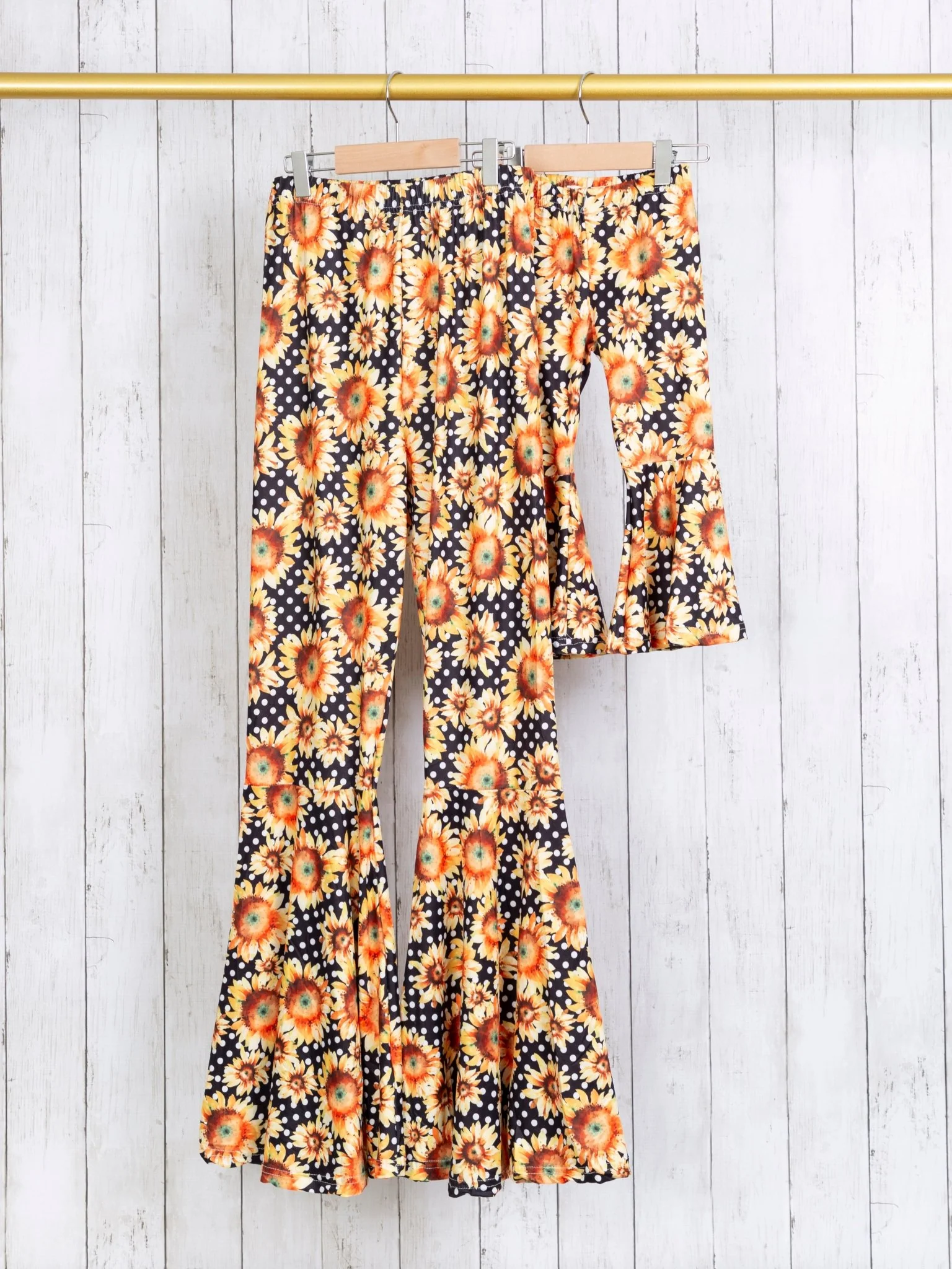 Mom & Me Black Polka Dot & Yellow Floral Bell Bottoms - Image 3