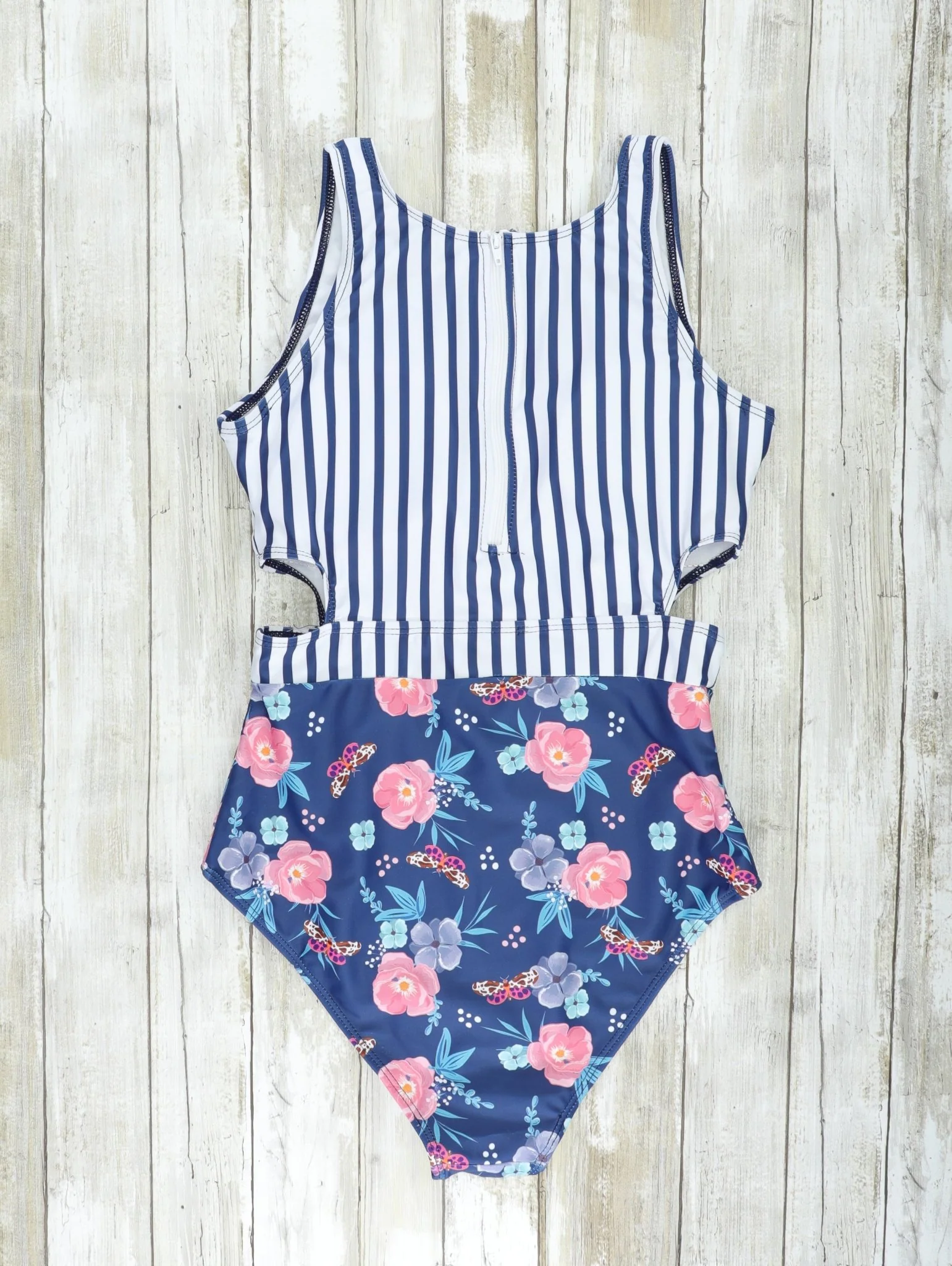 Mom & Me Navy Striped Floral Swimsuits - Image 4