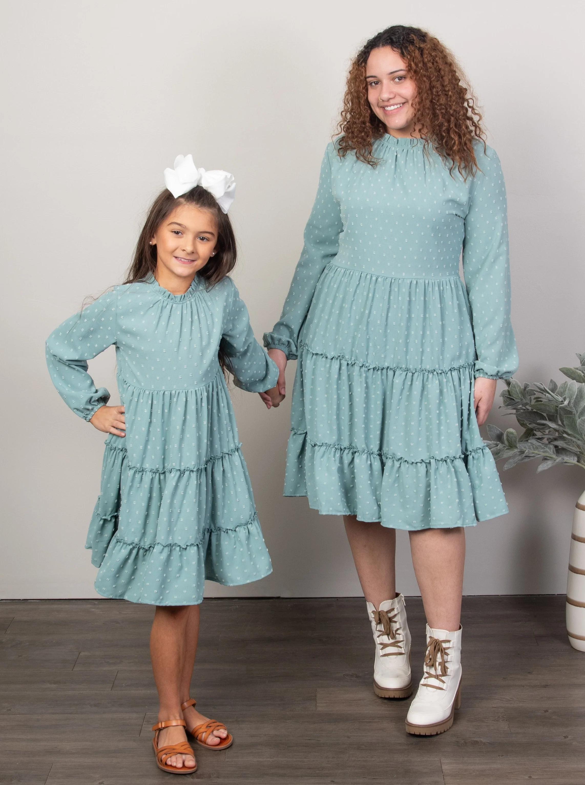 Mom & Me Nile Blue Swiss Dot Tiered Dress