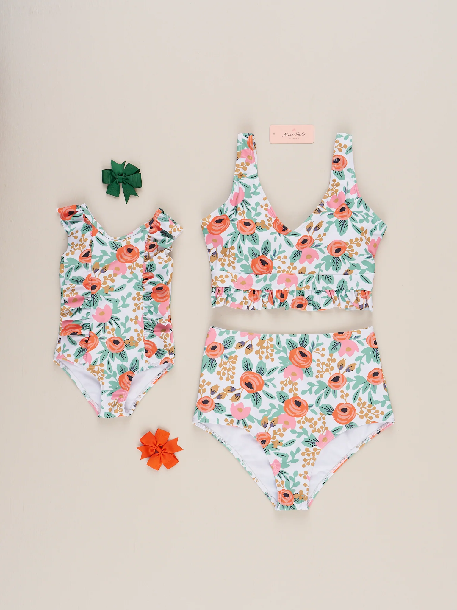 Mom & Me Orange Poppy Ruffle Swimsuit - Image 2