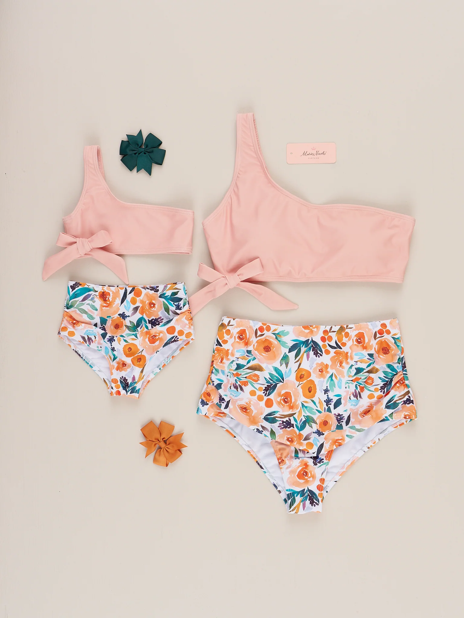 Mom & Me Orange Rose Asymmetrical Swimsuit
