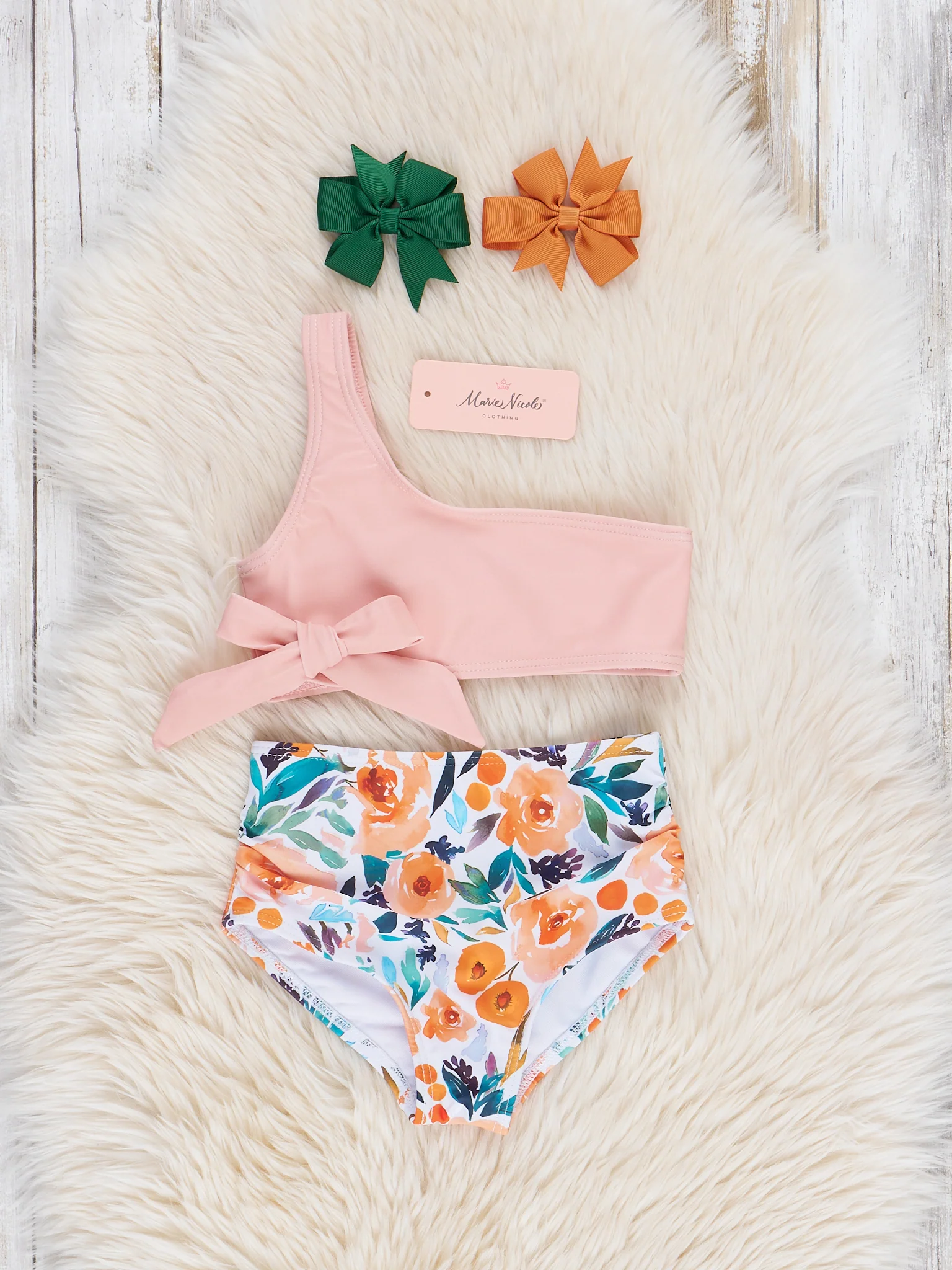 Mom & Me Orange Rose Asymmetrical Swimsuit - Image 2