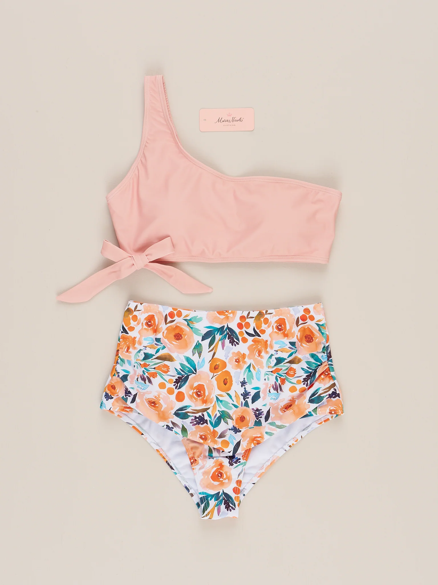 Mom & Me Orange Rose Asymmetrical Swimsuit - Image 3