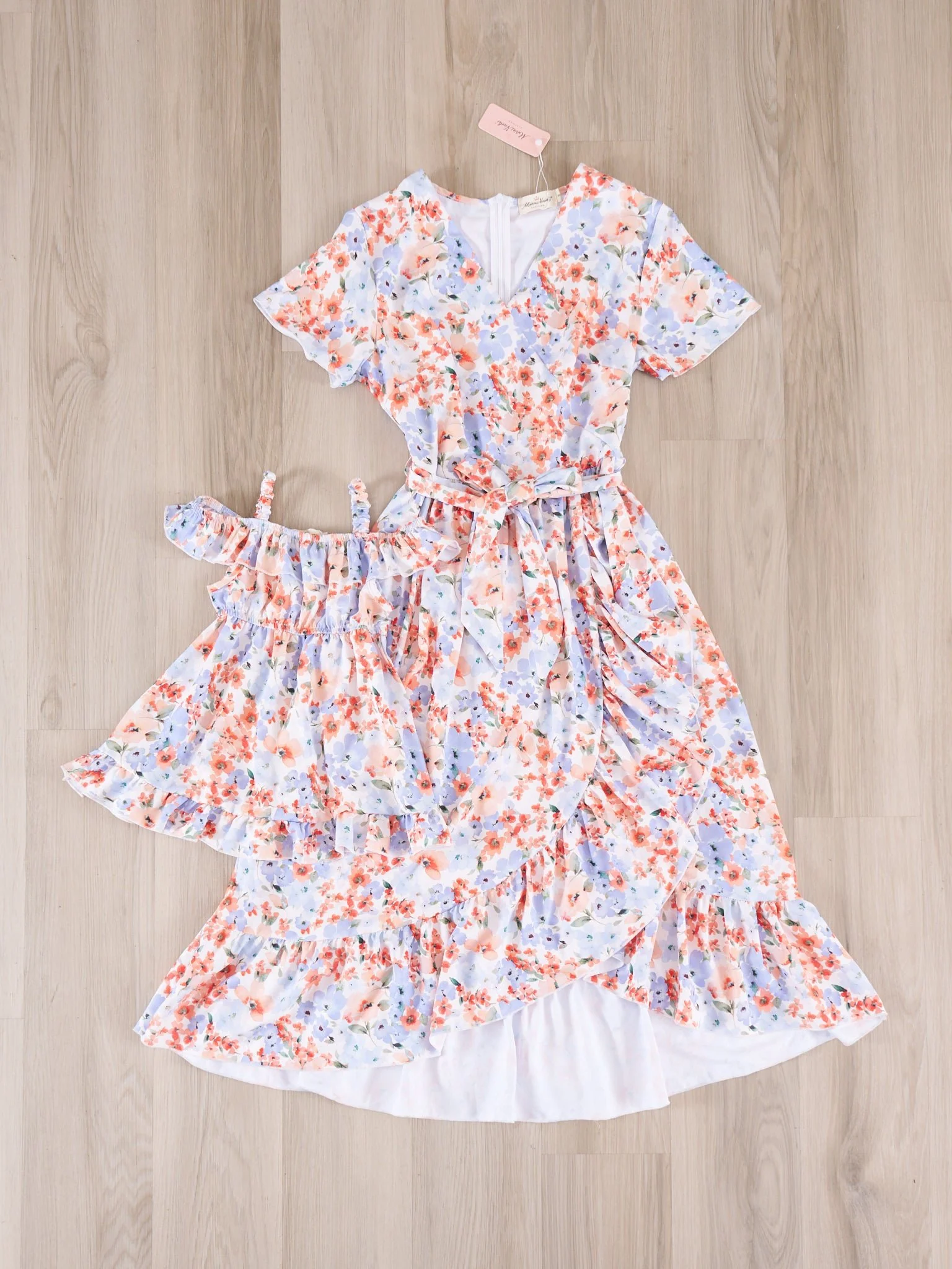 Mom & Me Peach & Purple Watercolor Dress