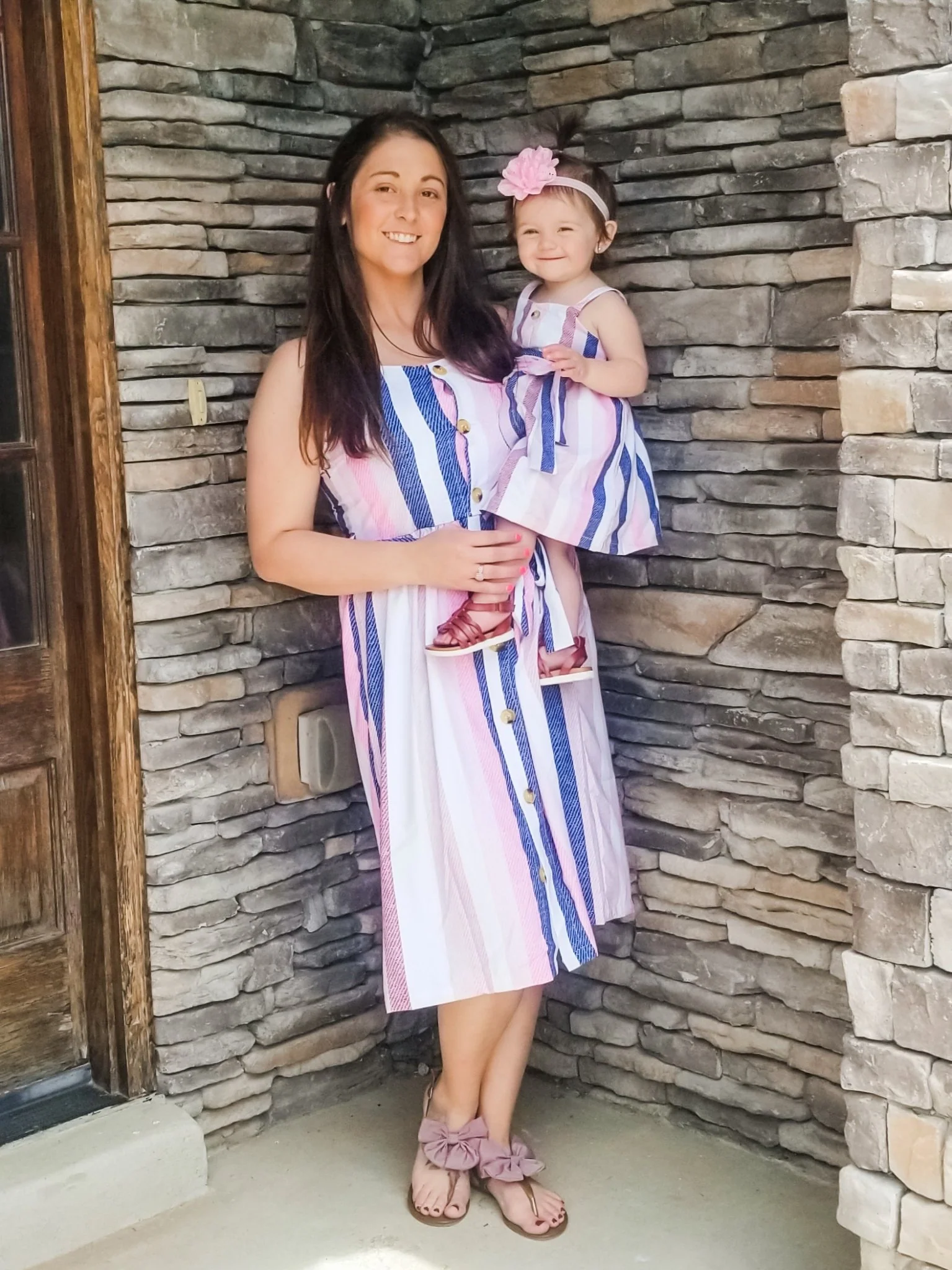 Mom & Me Pink & Blue Pinstriped Dress - Image 5