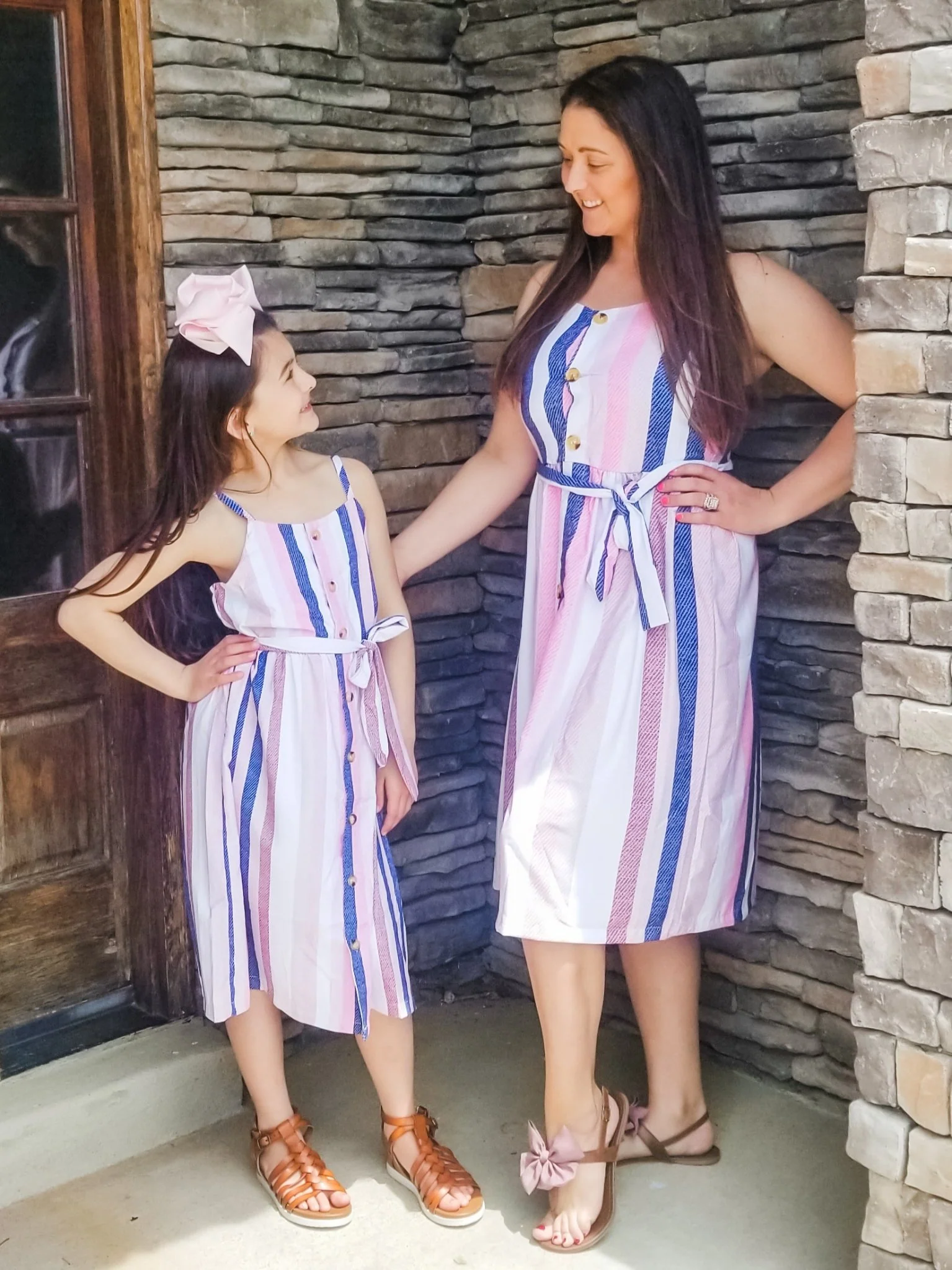 Mom & Me Pink & Blue Pinstriped Dress - Image 6