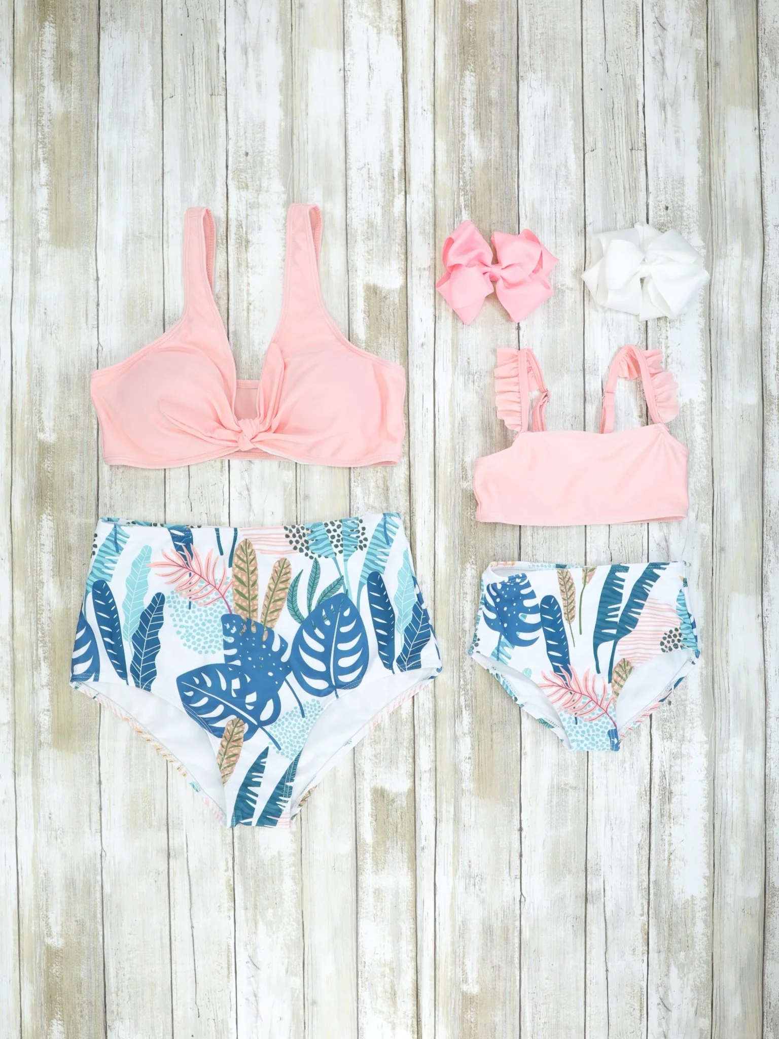 Mom & Me Pink & Blue Tropical Swimsuit