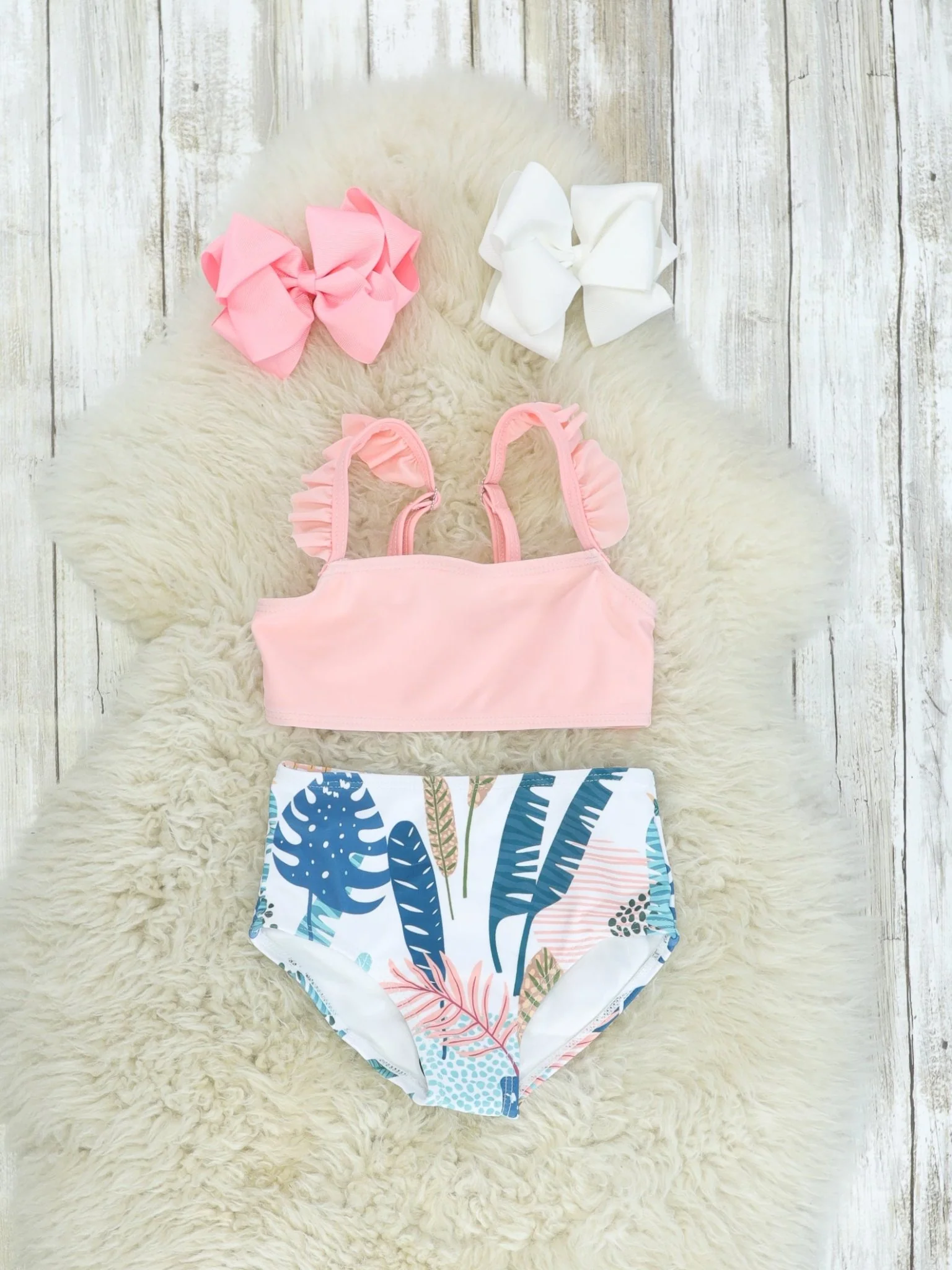 Mom & Me Pink & Blue Tropical Swimsuit - Image 2