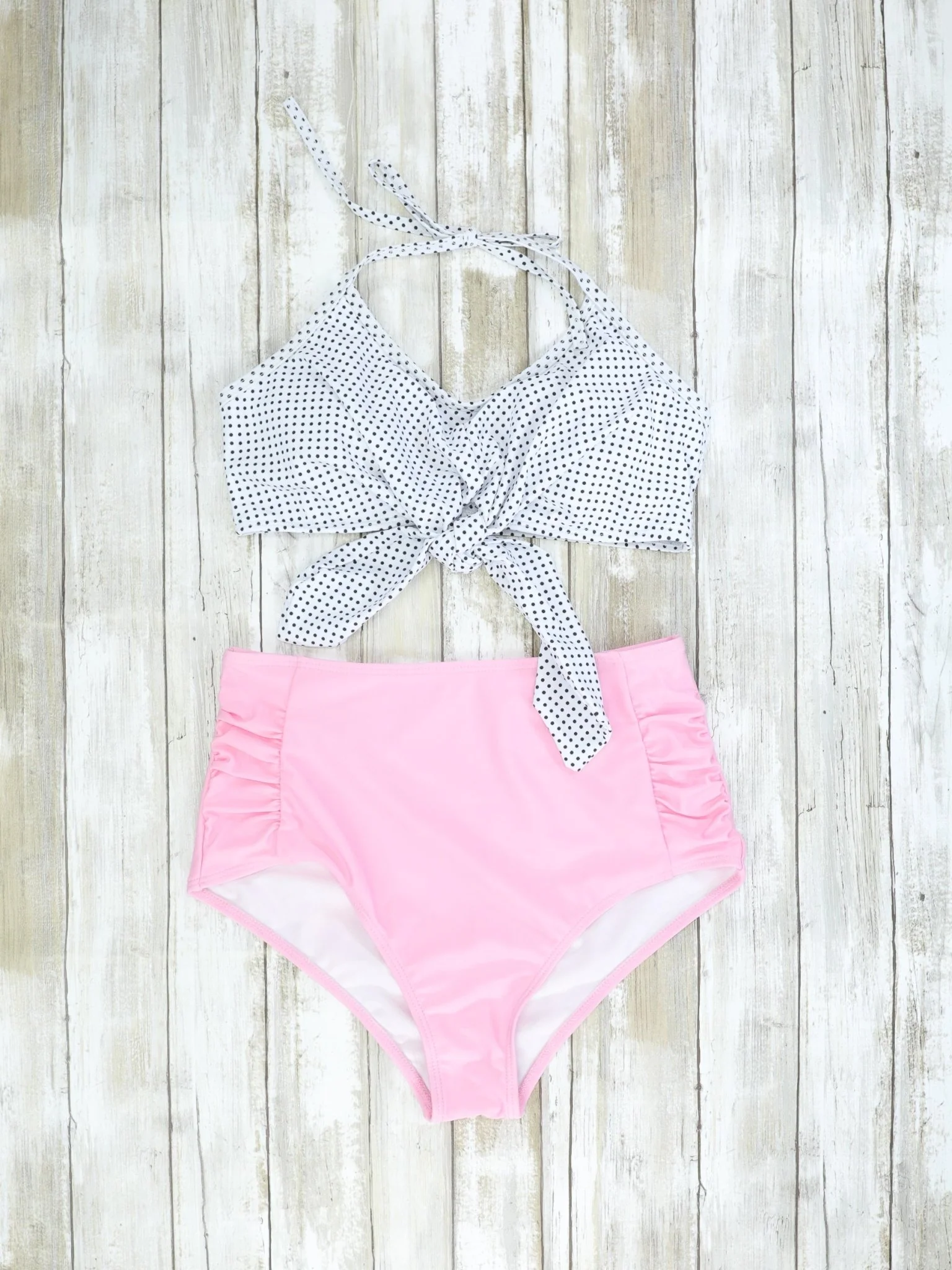 Mom & Me Pink Halter Polka Dot Bikini - Image 3