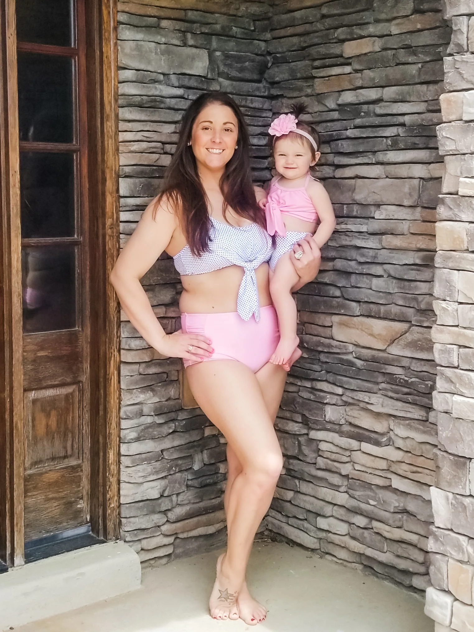 Mom & Me Pink Halter Polka Dot Bikini - Image 5