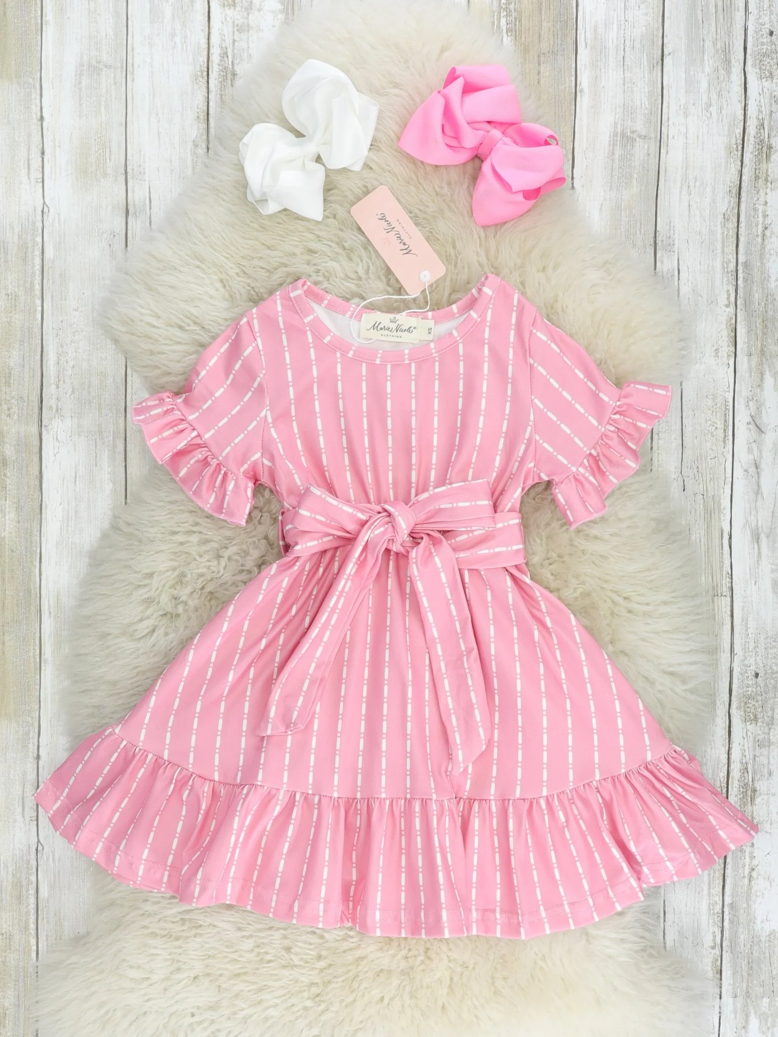 Mom & Me Pink Striped Tie Ruffle Dress - Image 2