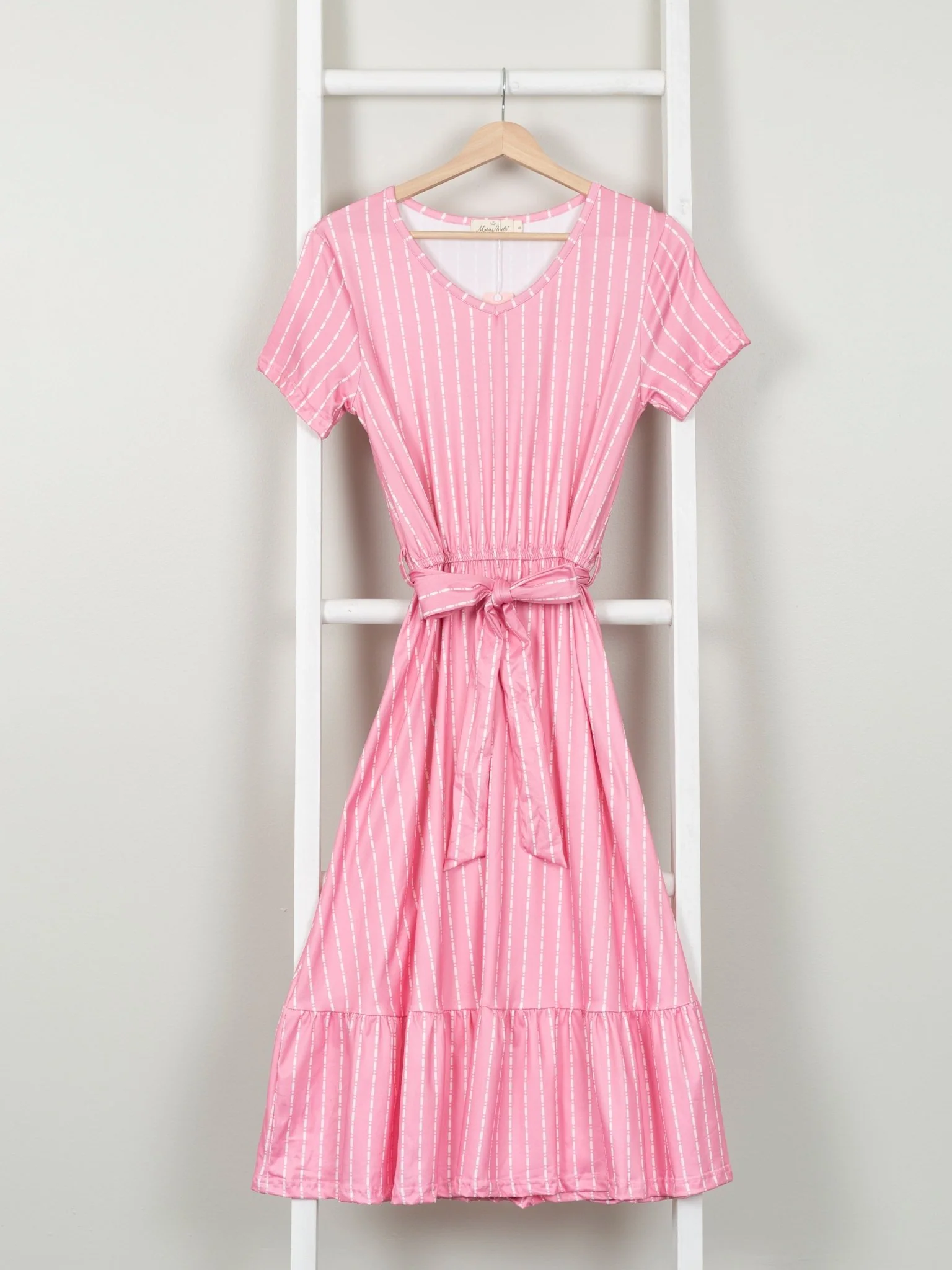 Mom & Me Pink Striped Tie Ruffle Dress - Image 3