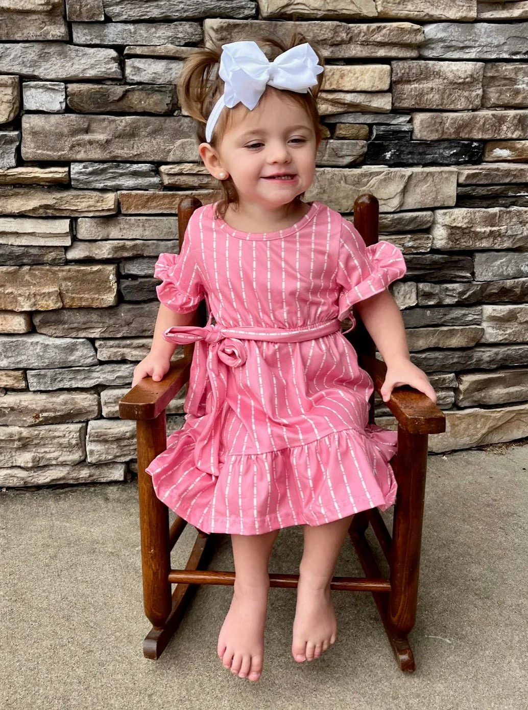Mom & Me Pink Striped Tie Ruffle Dress - Image 5