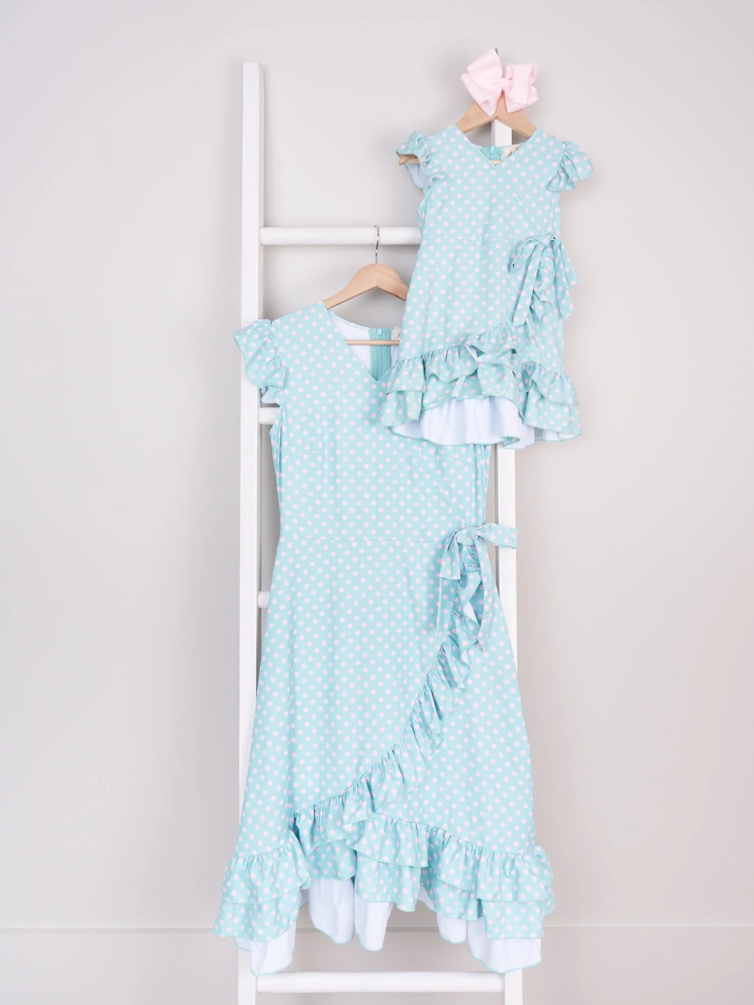 Mom & Me Polka Dot Ruffle Bow Dress