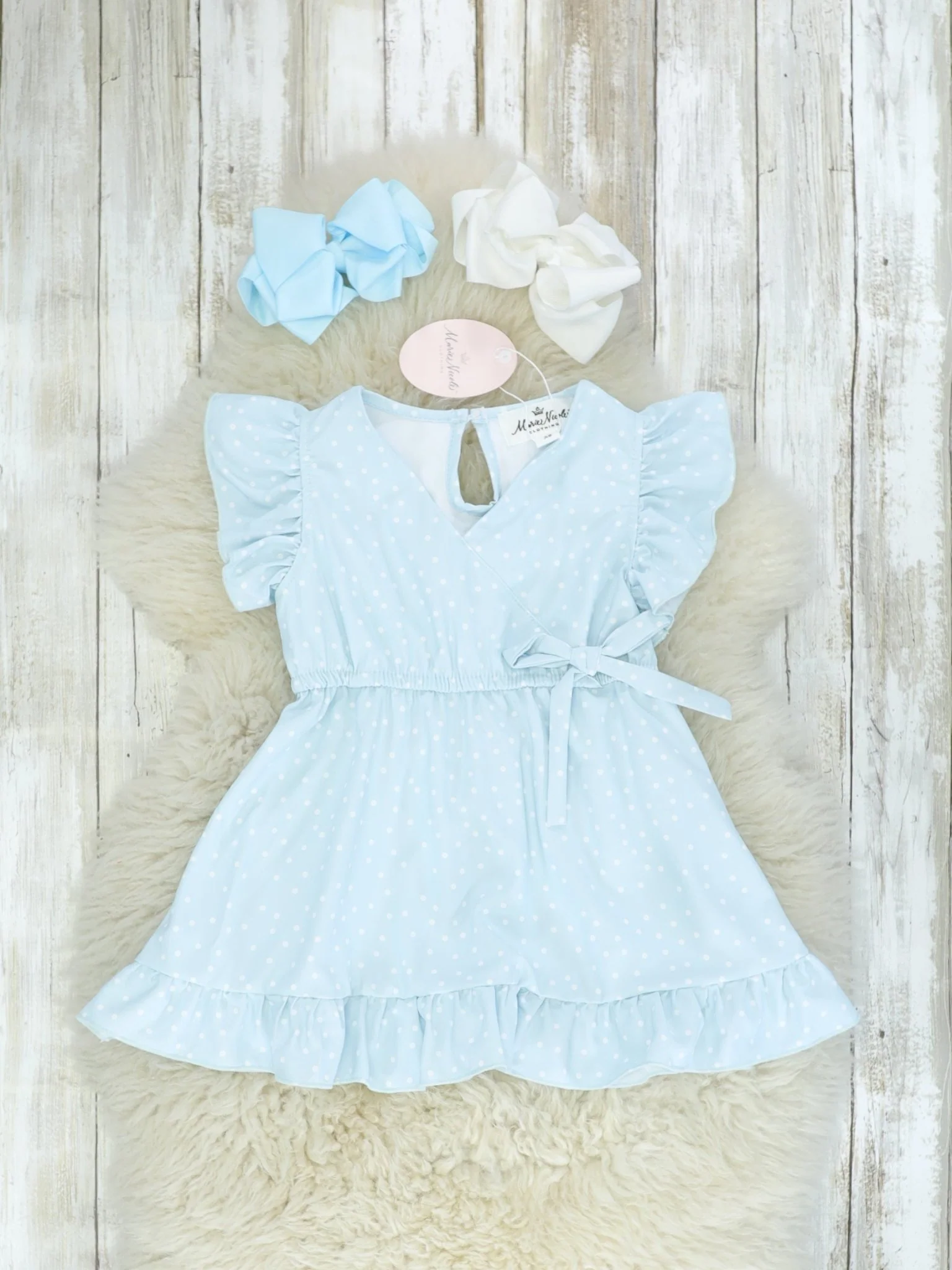 Mom & Me Polka Dotted Powder Blue Ruffle Dress - Image 2