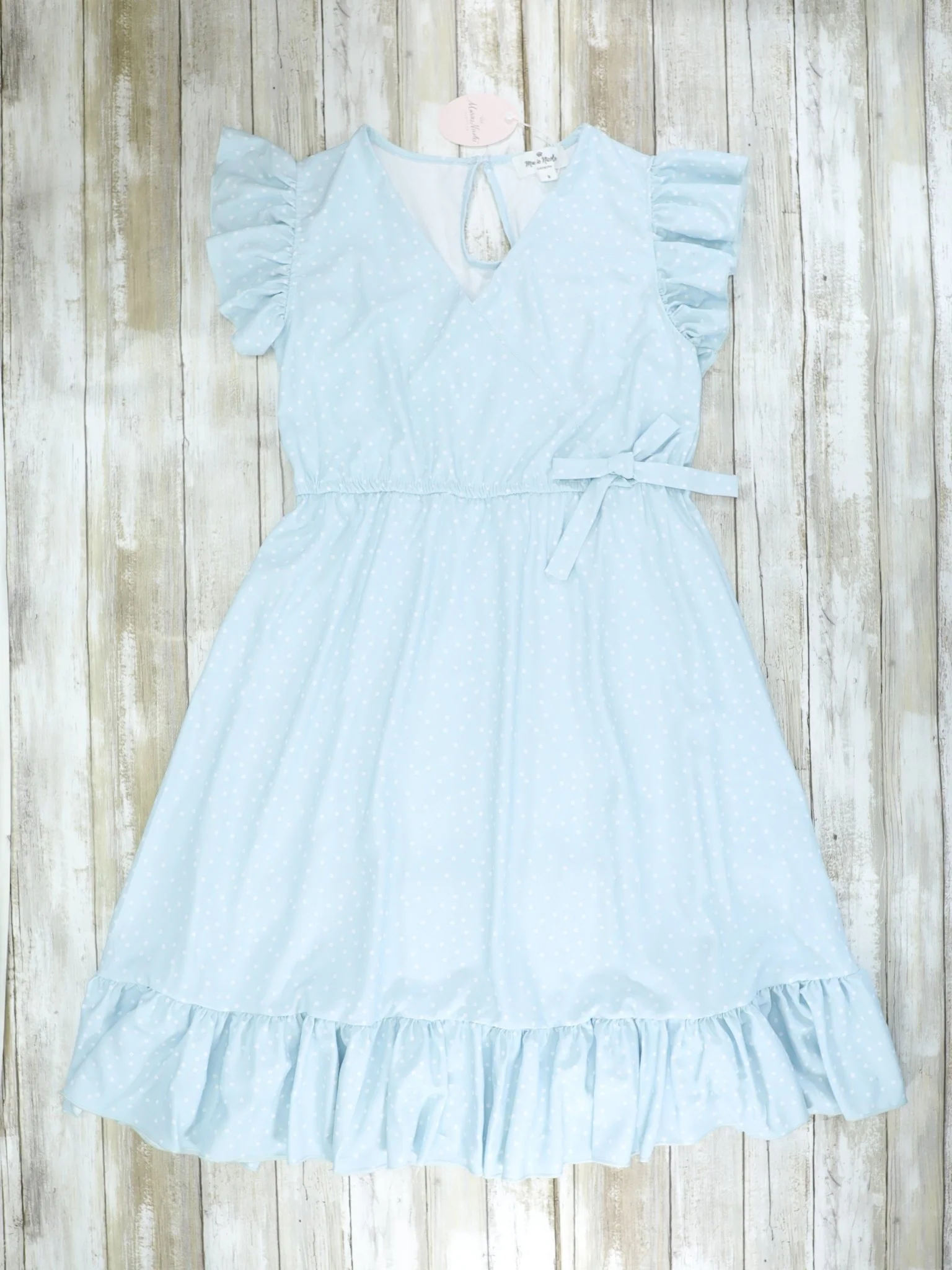 Mom & Me Polka Dotted Powder Blue Ruffle Dress - Image 3
