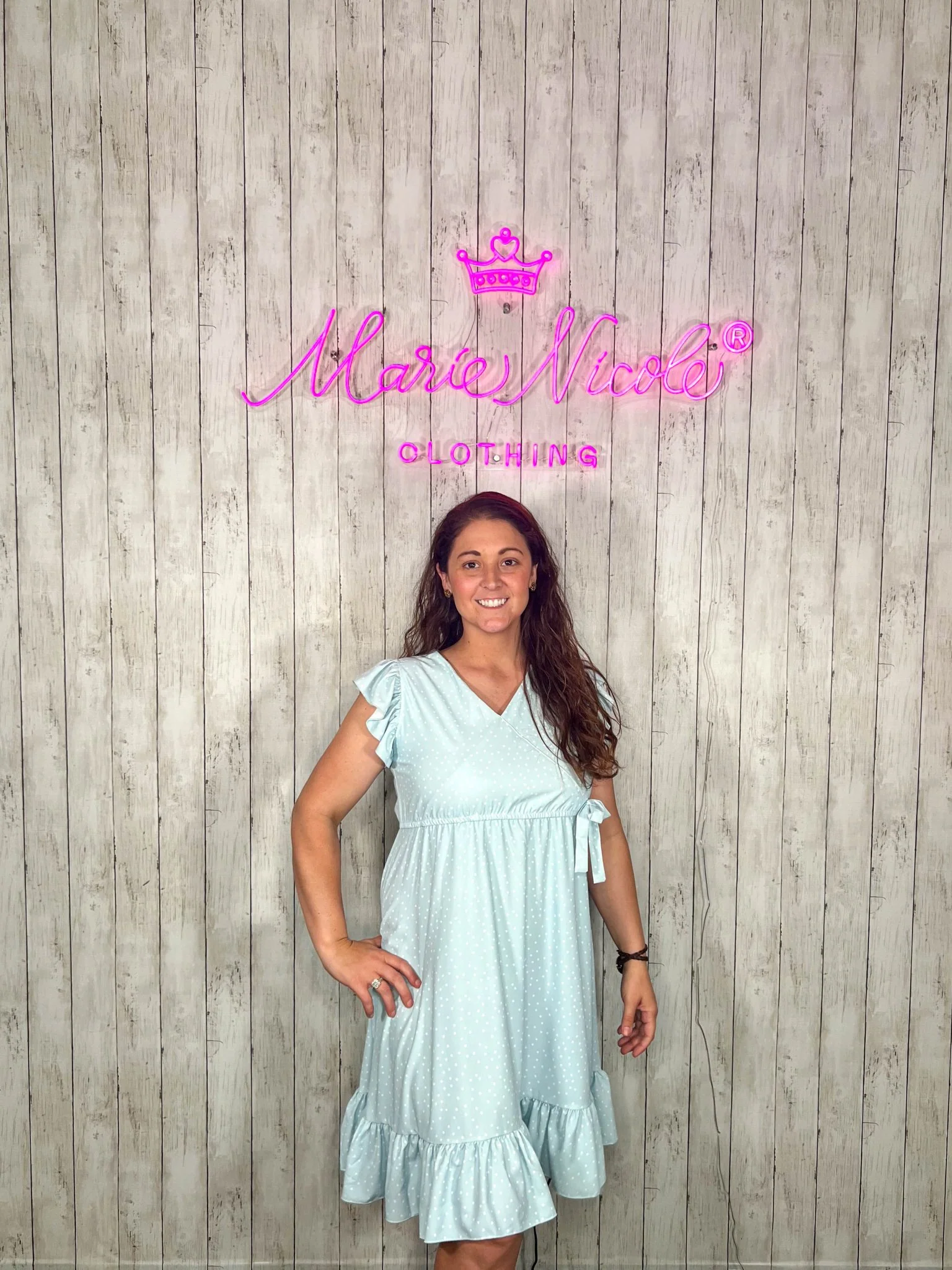 Mom & Me Polka Dotted Powder Blue Ruffle Dress - Image 4