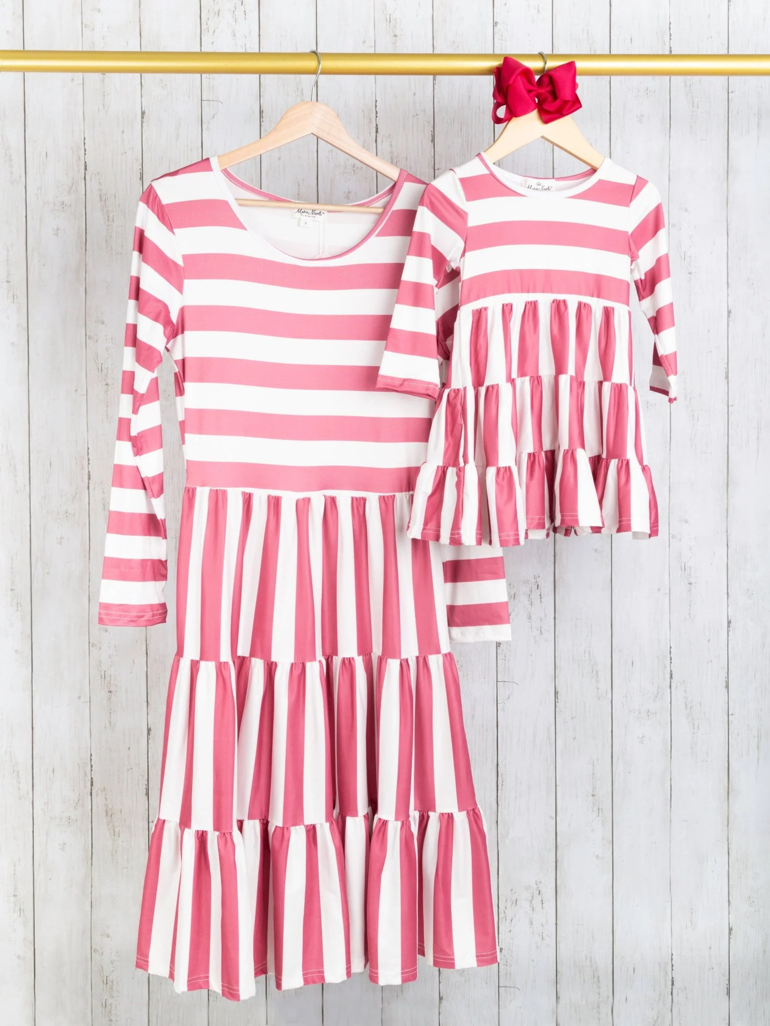 Mom & Me Raspberry Red Striped Long Sleeve Swing Dress - Image 3