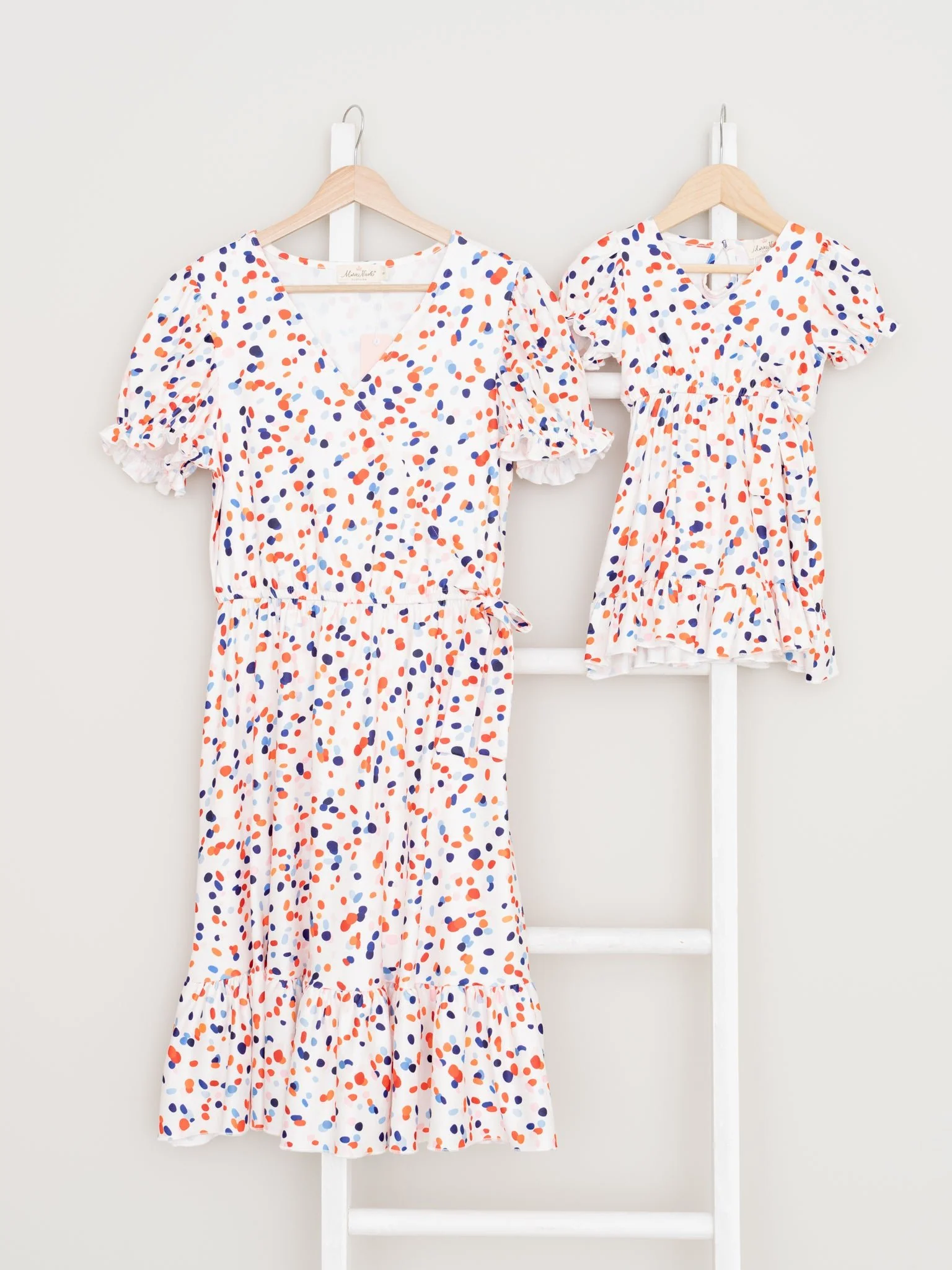 Mom & Me Red & Blue Polka Dot Ruffle Dress