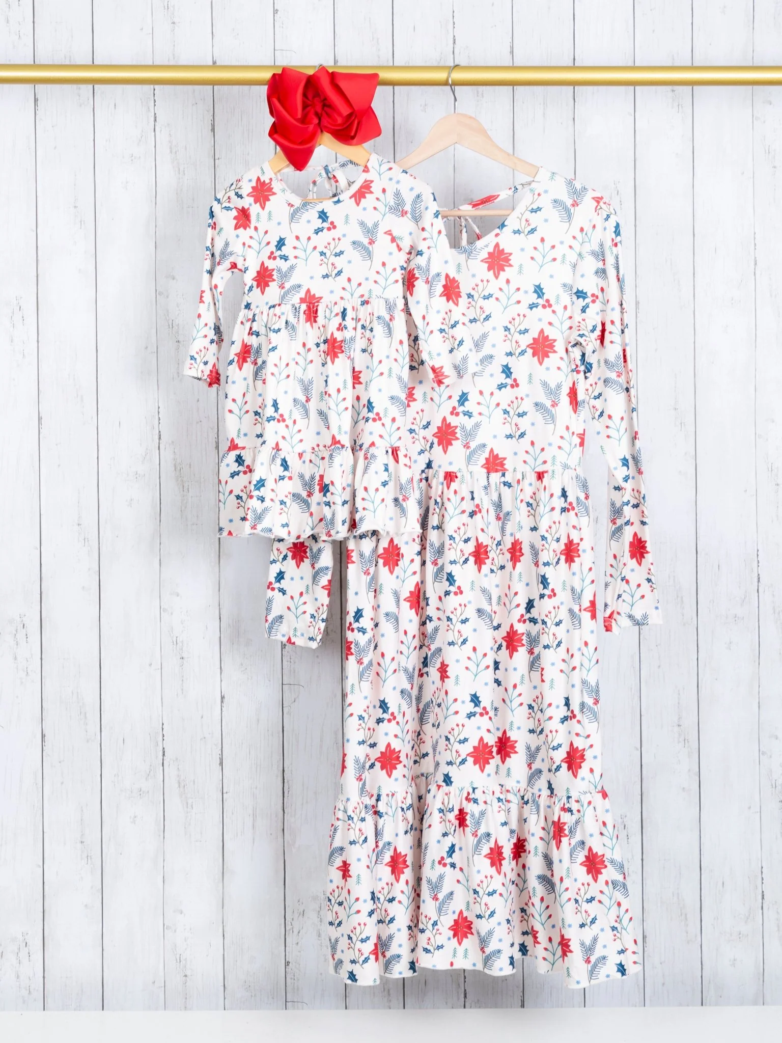 Mom & Me Red Floral Tie Ruffle Dress