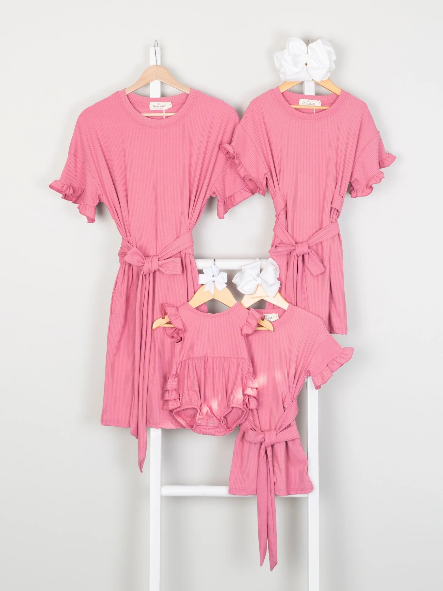 Mom & Me Rouge Pink Ribbed Ruffle Dress & Bubble