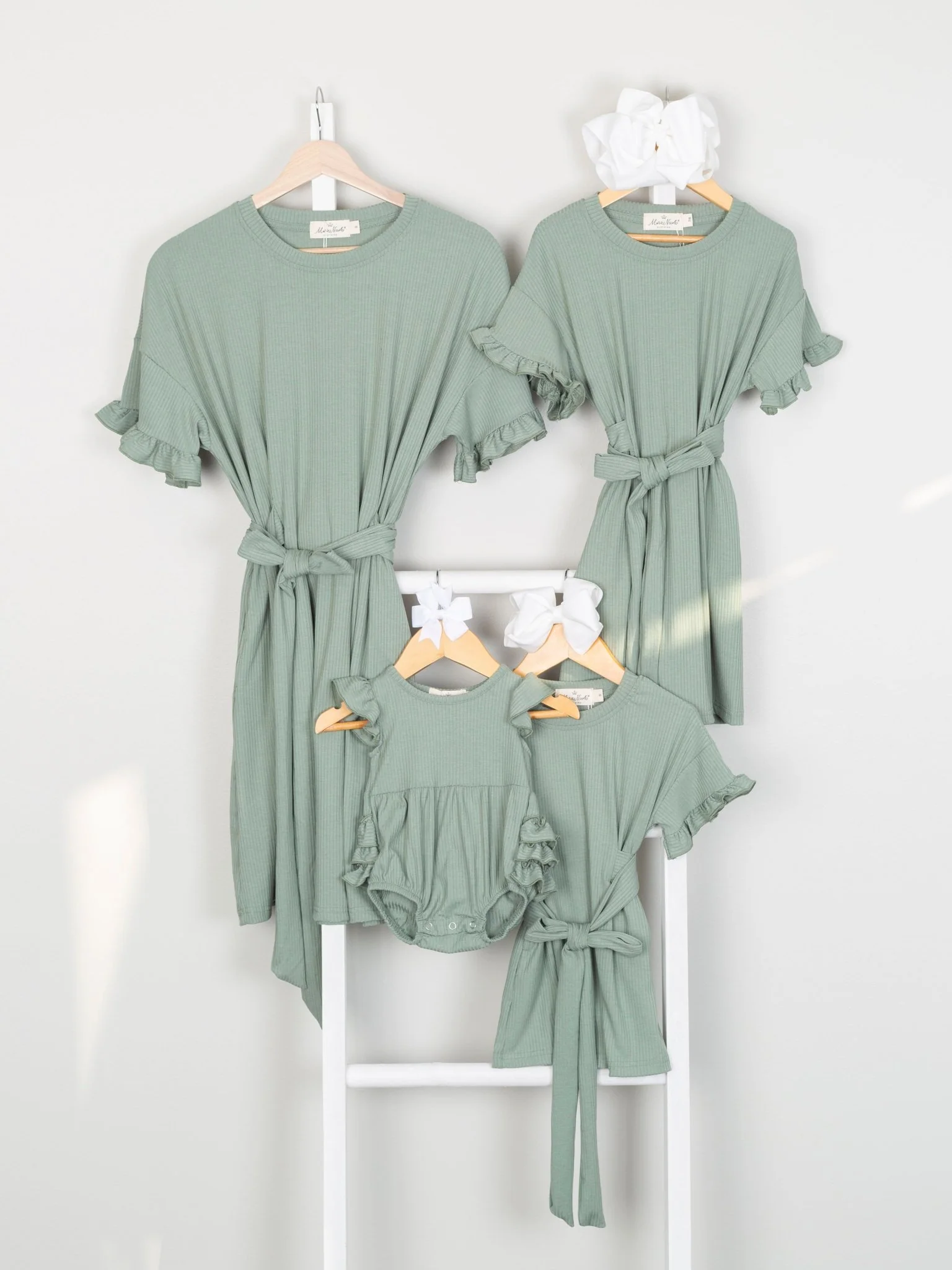 Mom & Me Sage Ribbed Ruffle Dress & Bubble